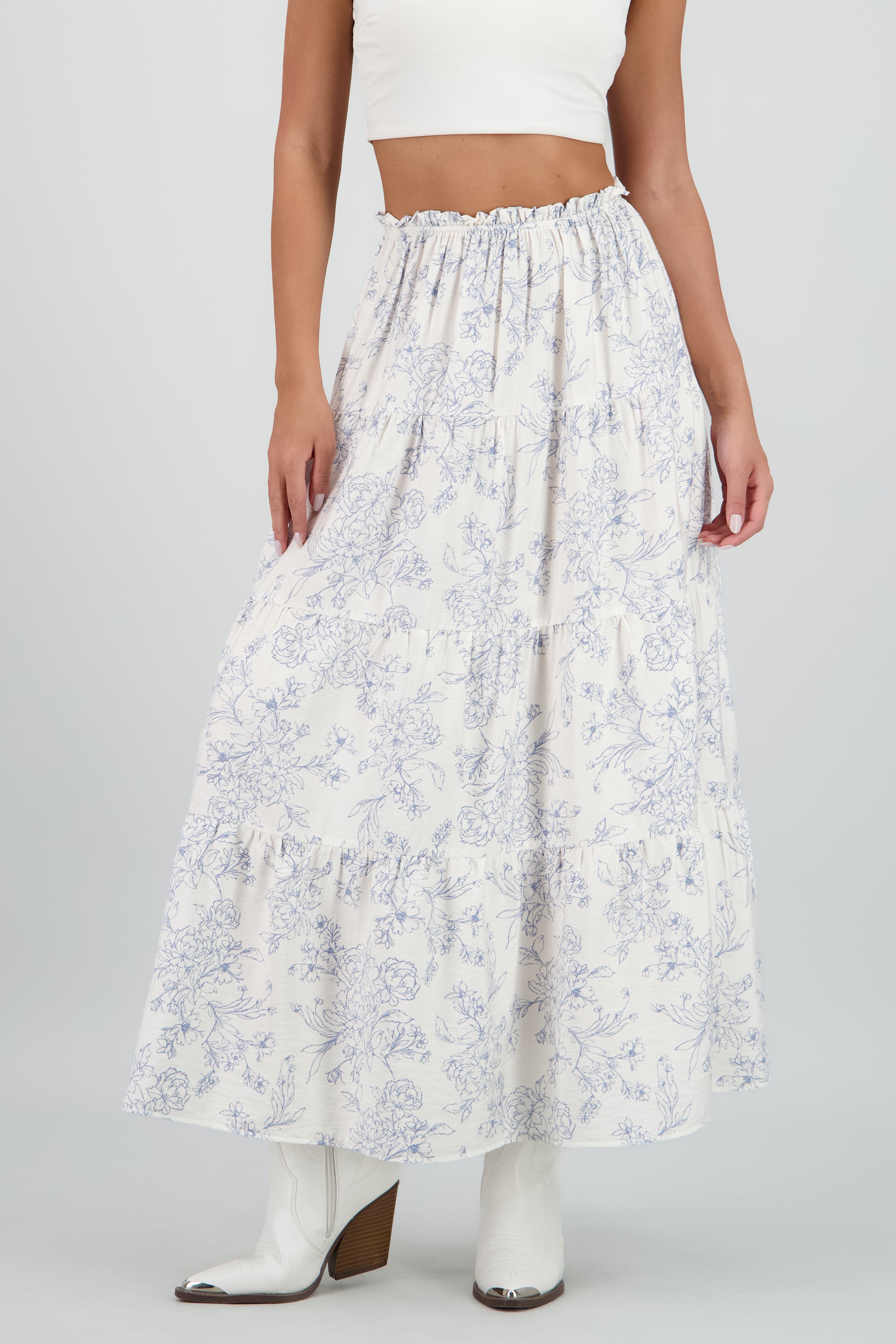 Falda maxi resorte estampado flores AZUL COMBO