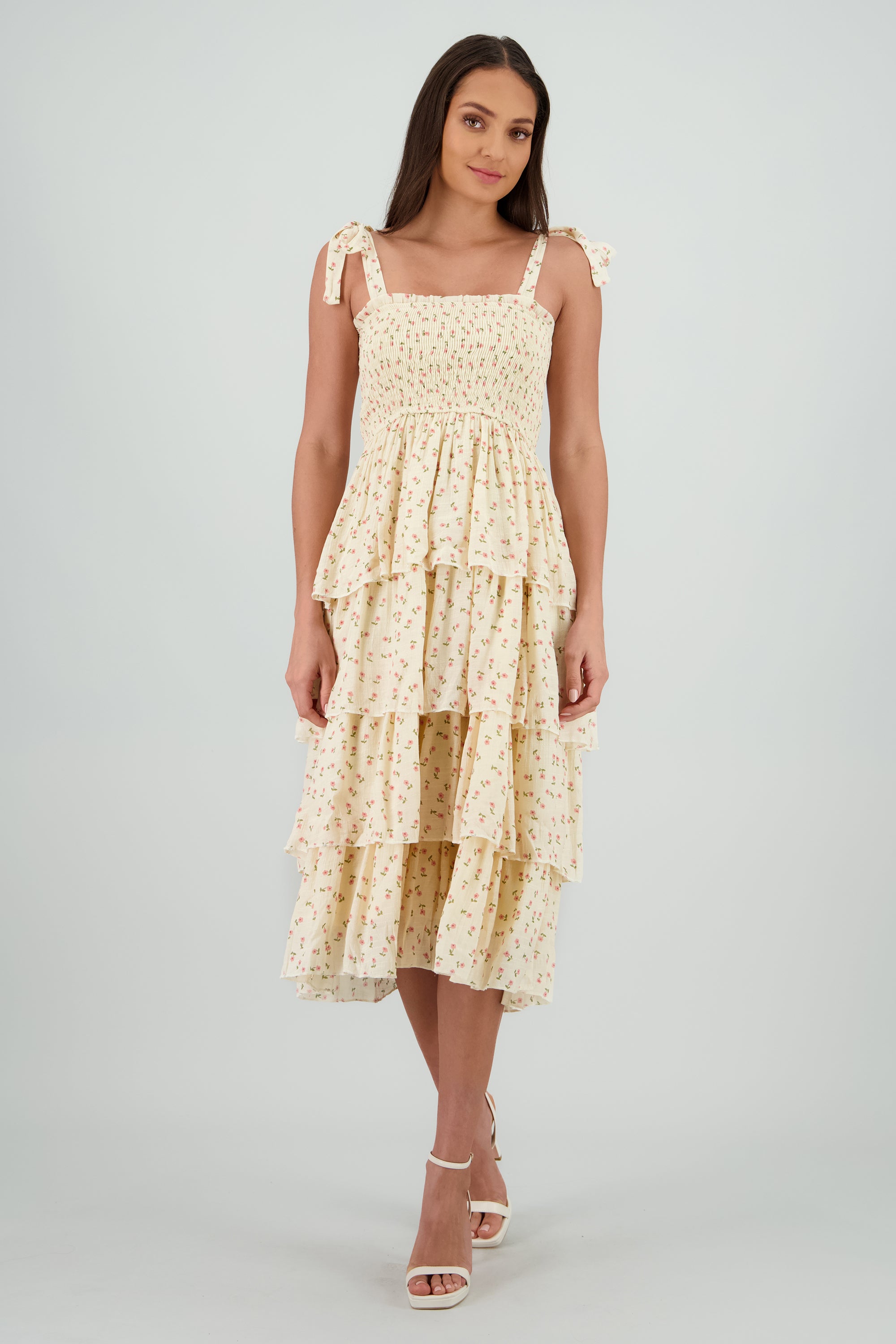 Vestido maxi capas flores AMARILLO COMBO