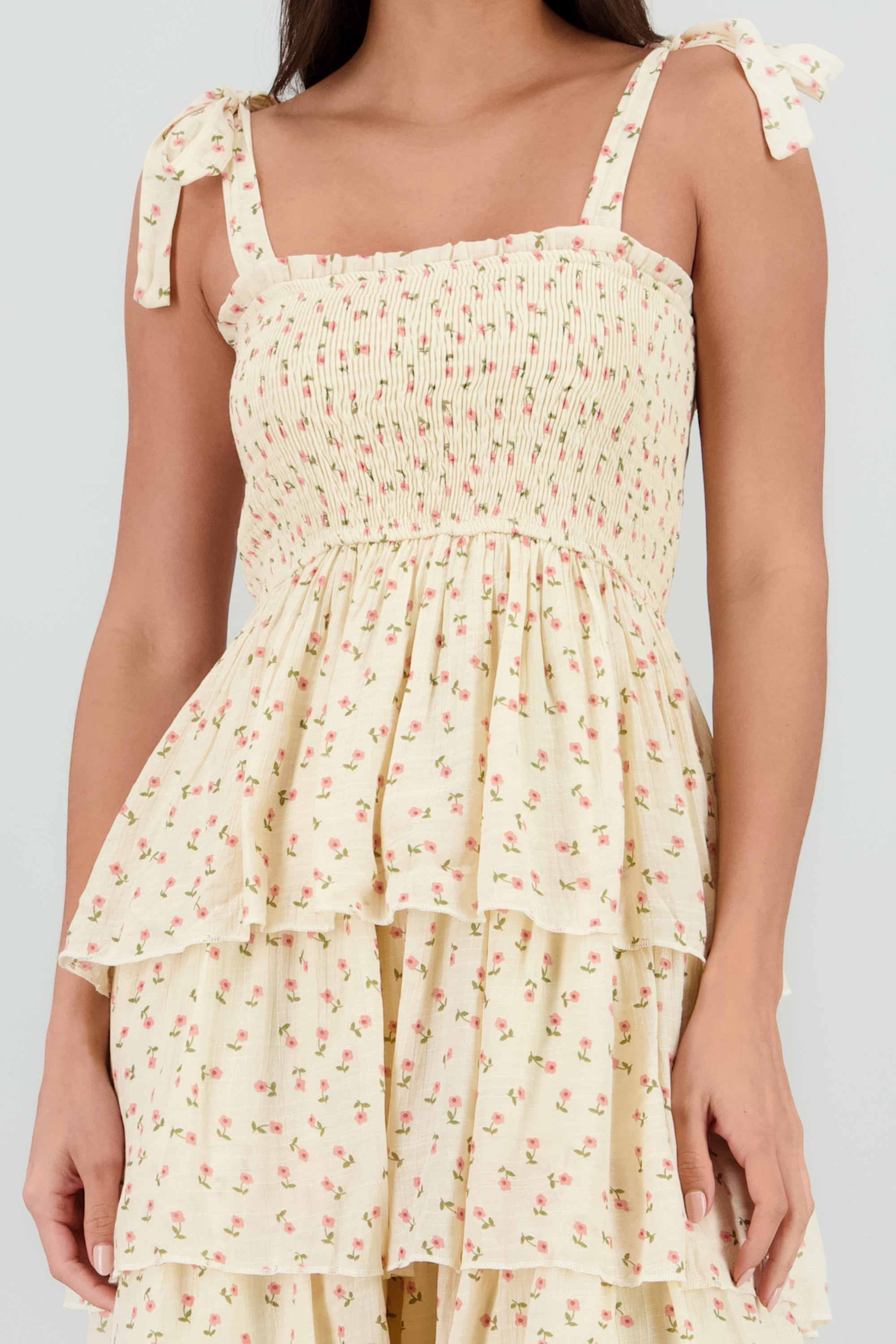 Vestido maxi capas flores AMARILLO COMBO