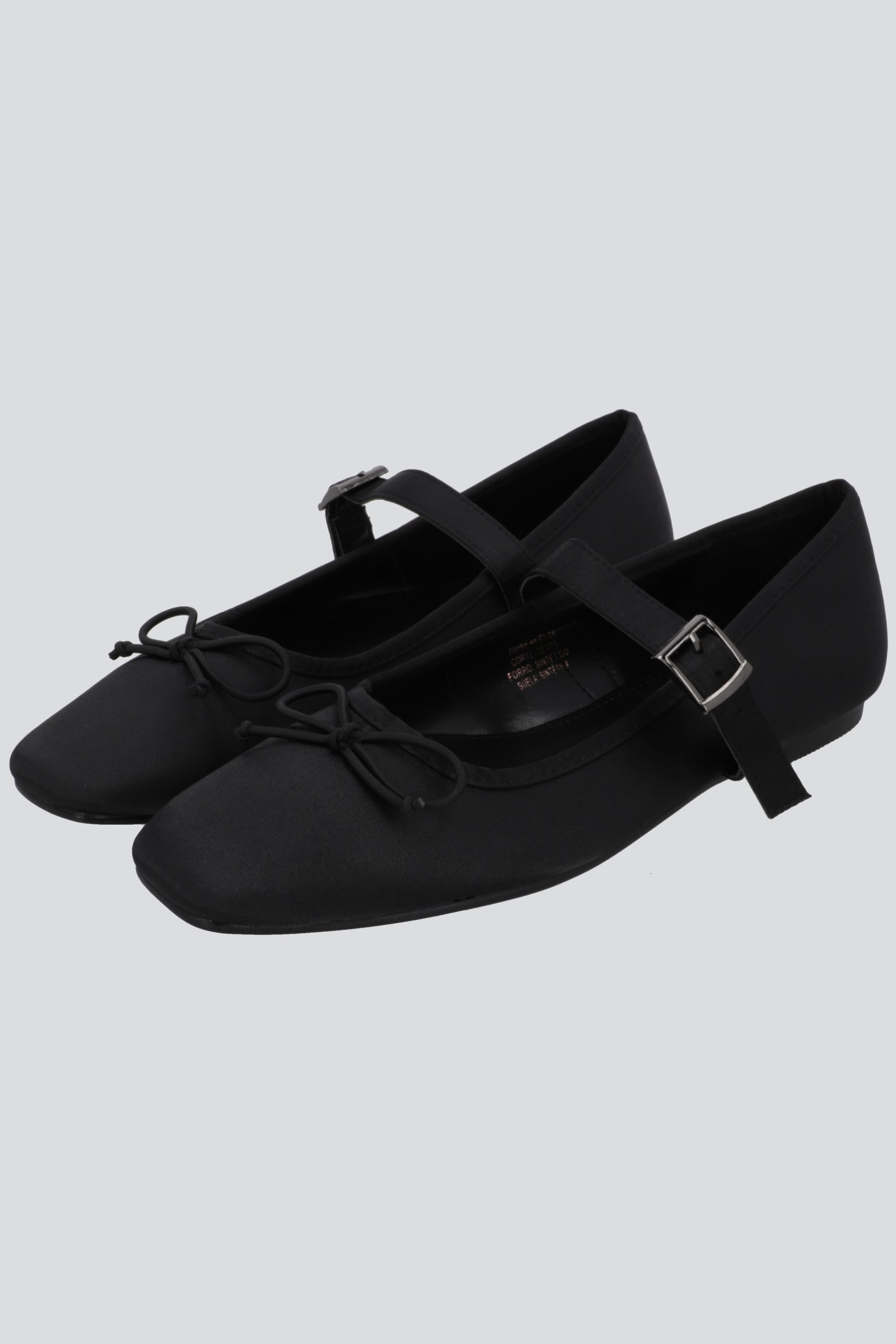 Flat mary jane satin NEGRO