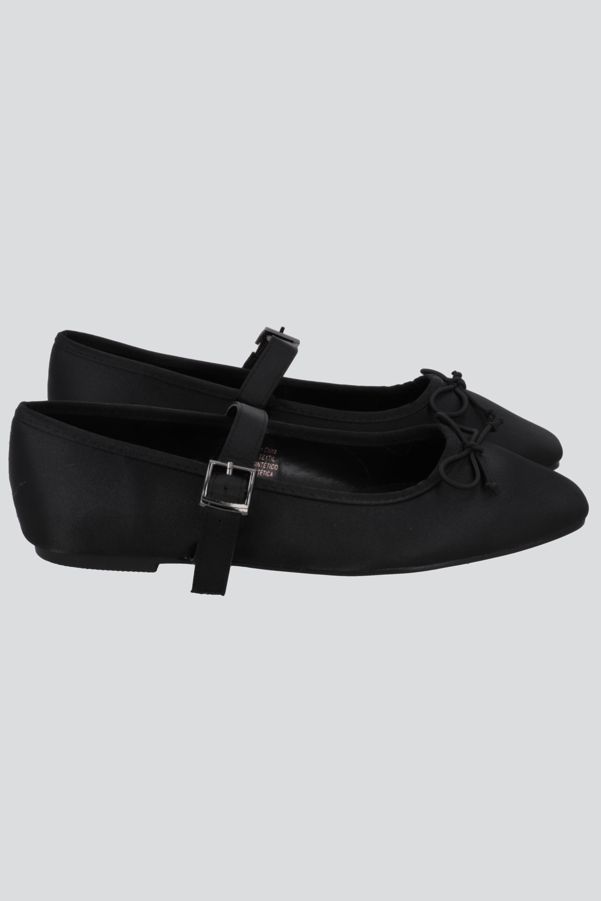 Flat mary jane satin NEGRO