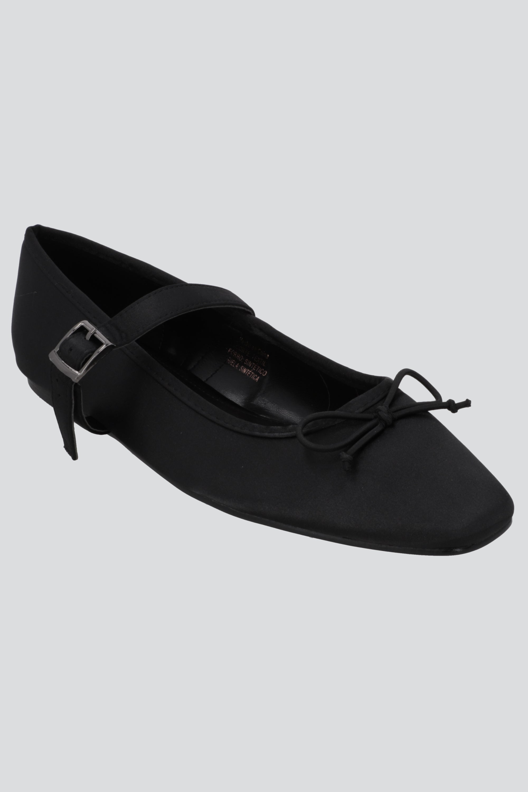 Flat mary jane satin NEGRO