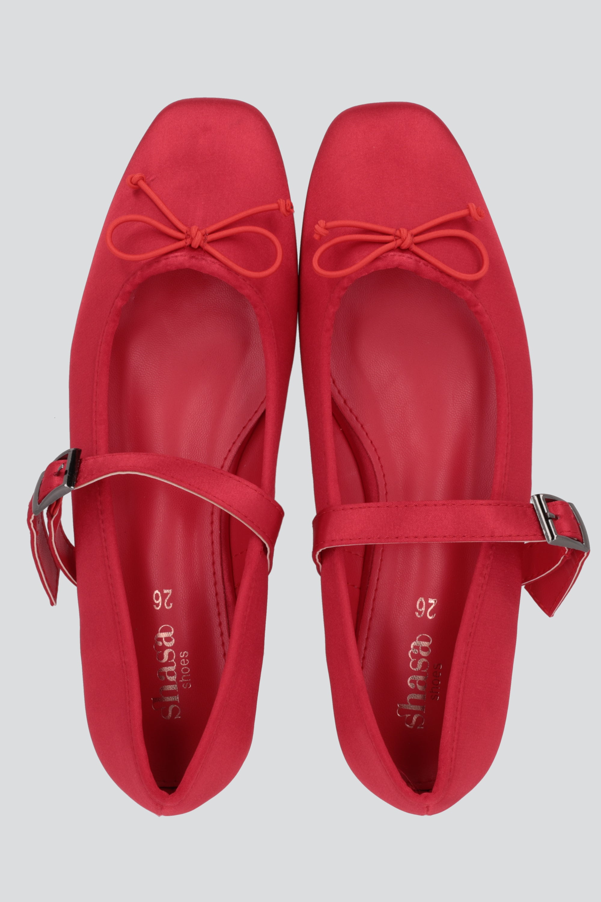 Flat mary jane satin ROJO