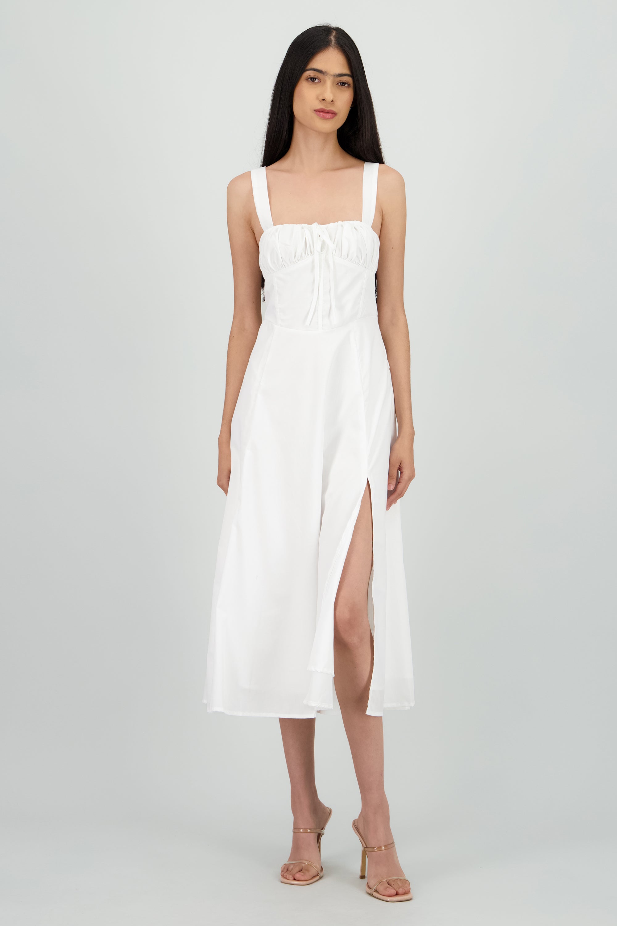 Vestido liso maxi corset BLANCO