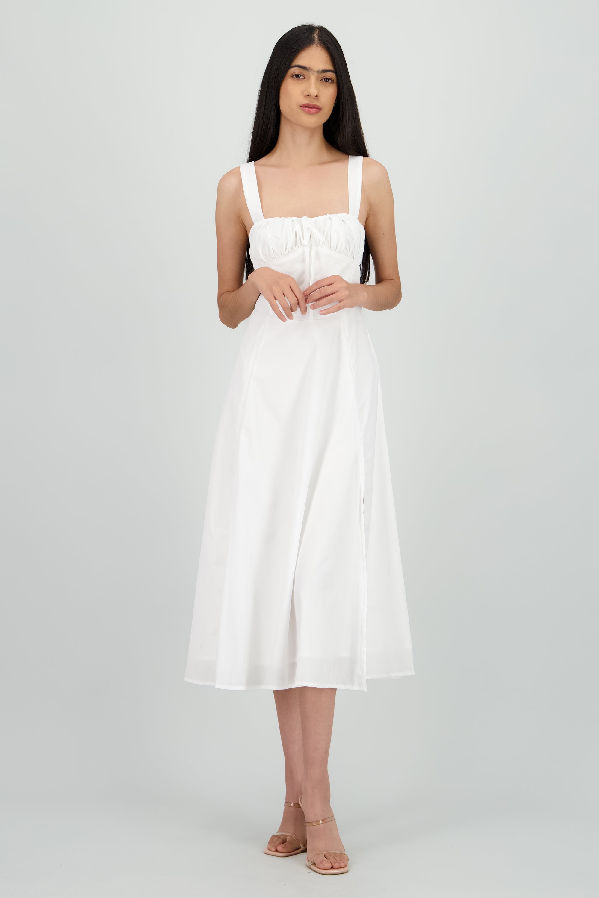 Vestido liso maxi corset BLANCO