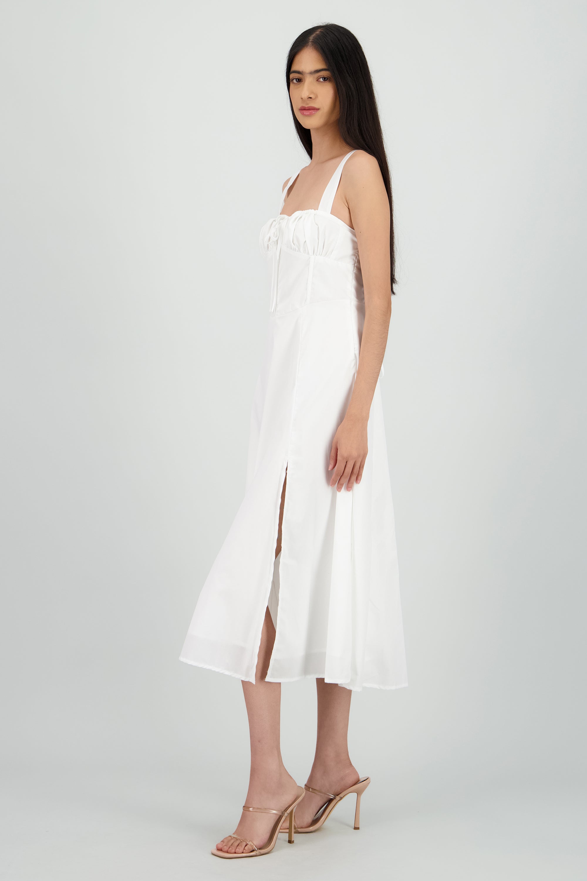 Vestido liso maxi corset BLANCO