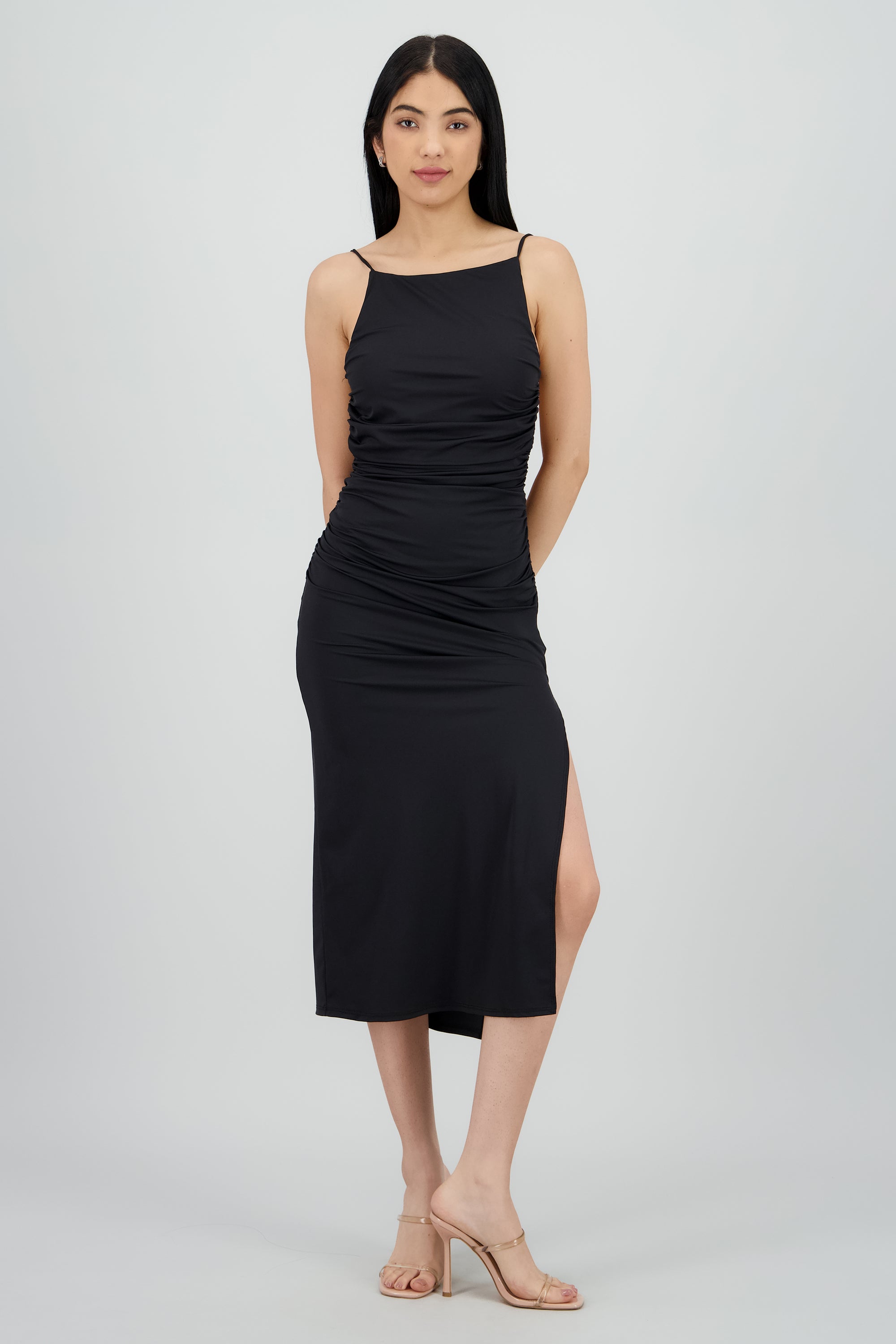 Vestido drapeado tirantes NEGRO