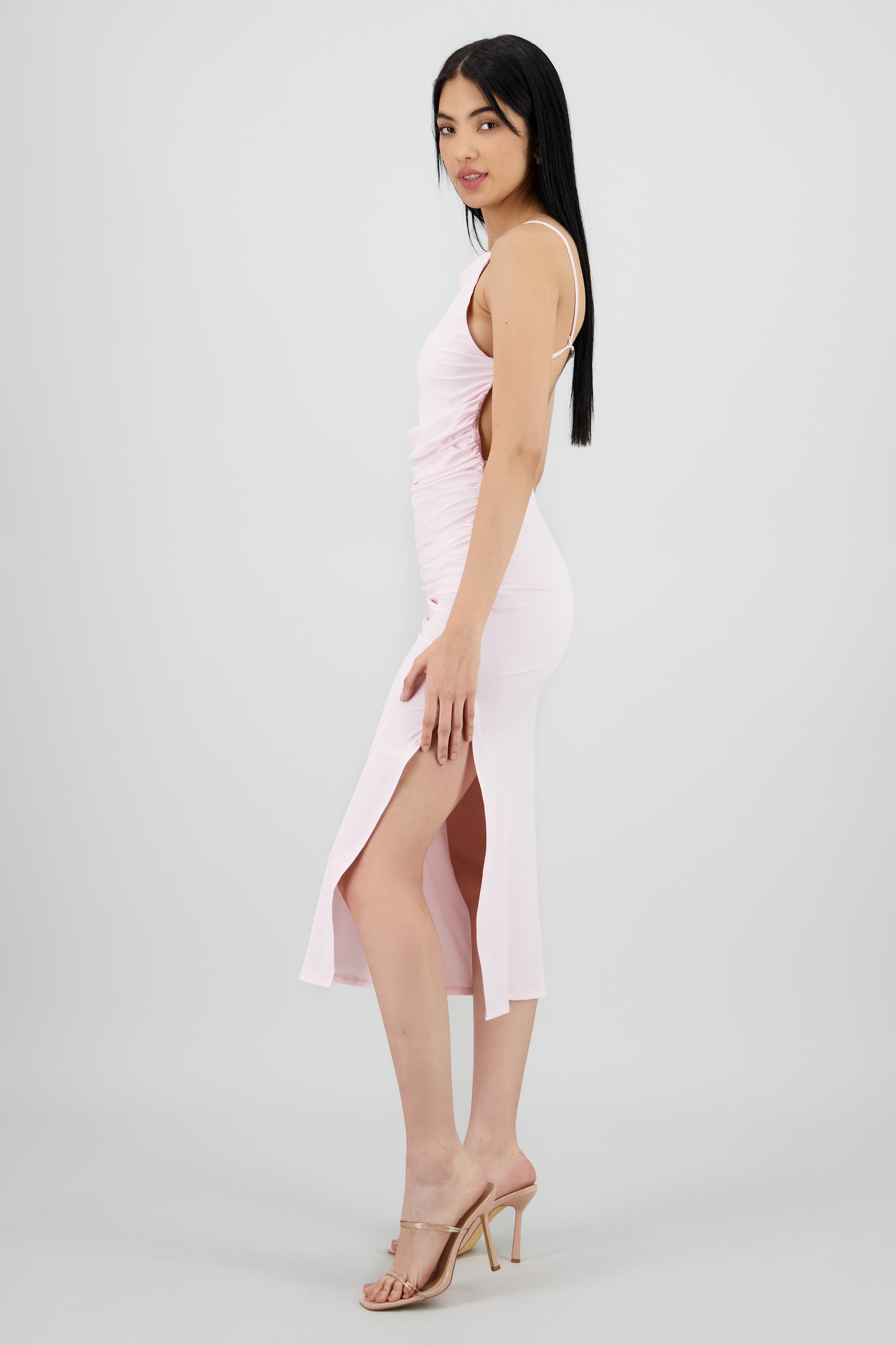 Vestido drapeado tirantes PALO DE ROSA