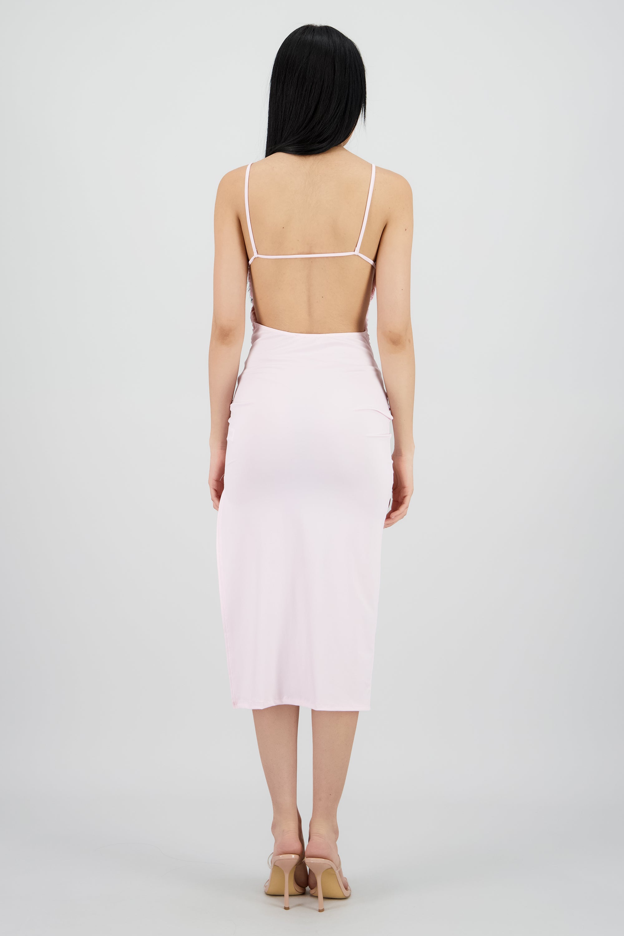 Vestido drapeado tirantes PALO DE ROSA