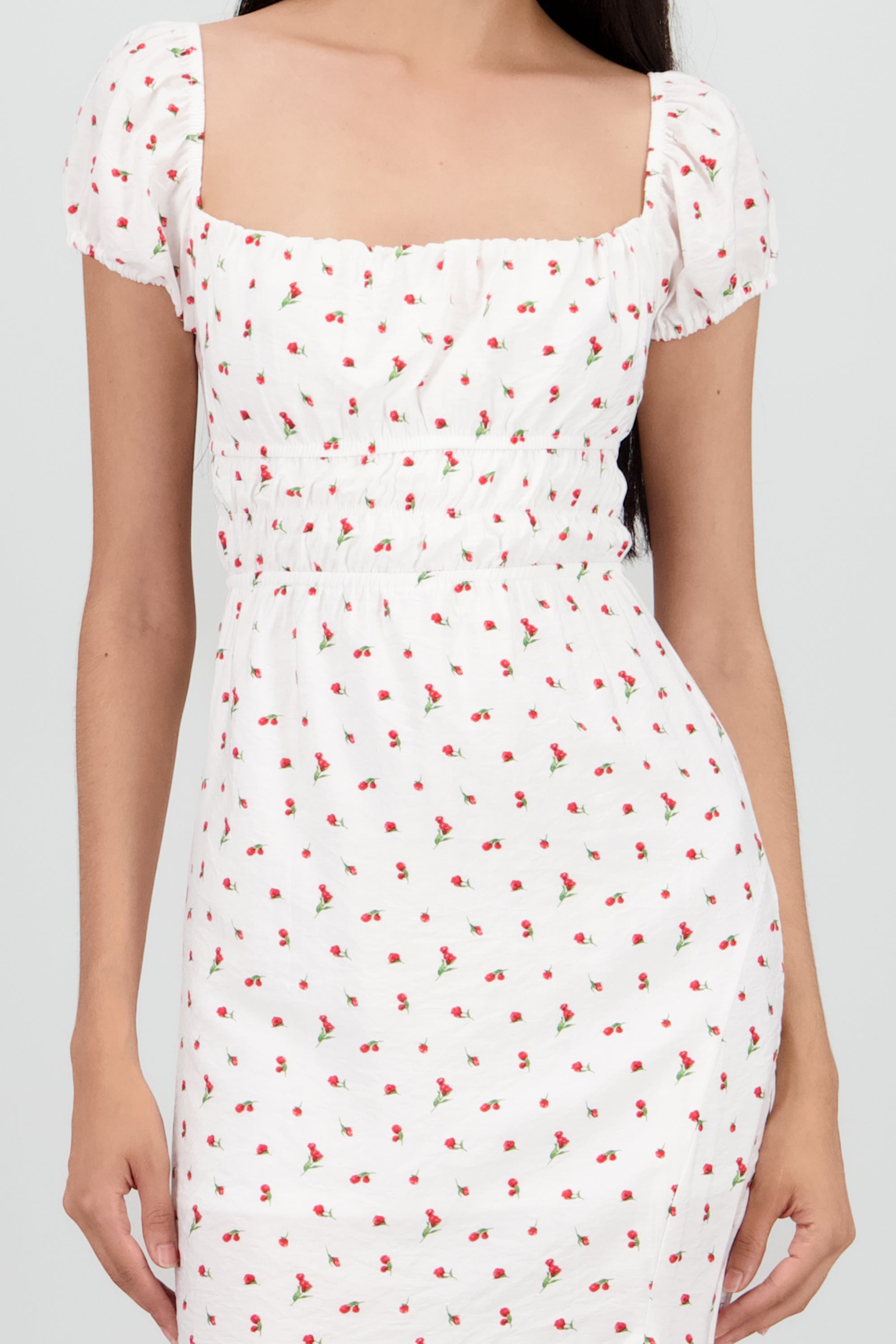 Vestido midi textura flores ROJO COMBO