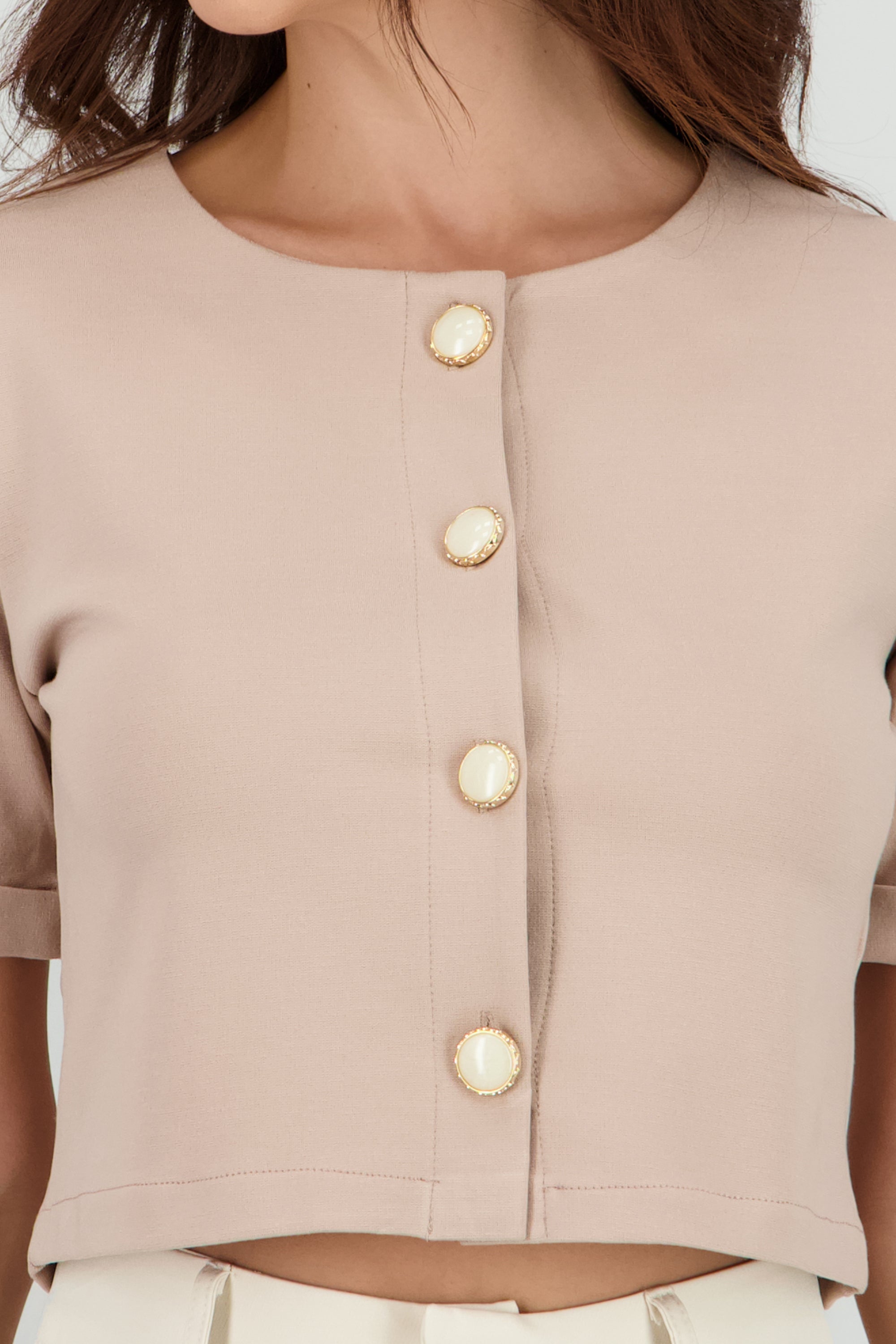 Top botones manga corta TAUPE
