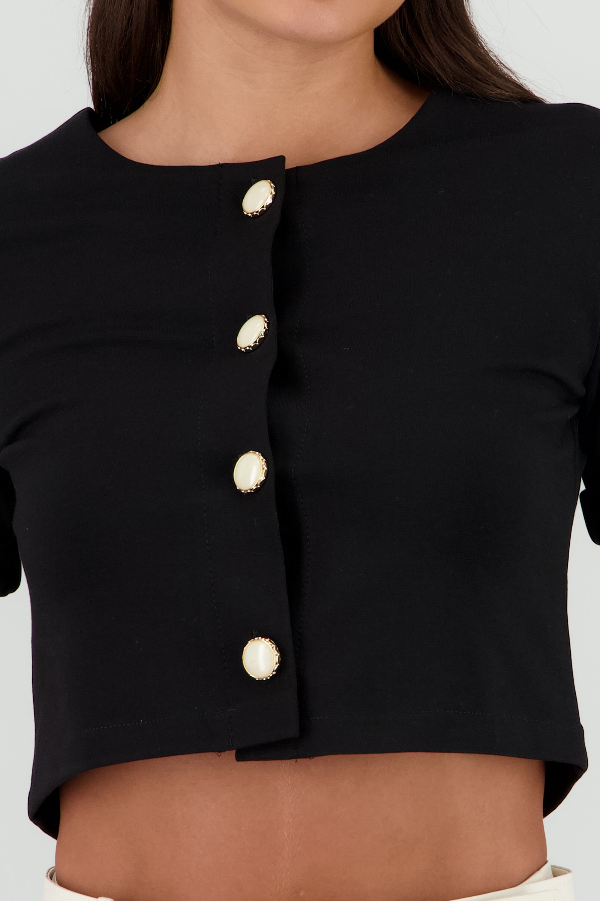 Top botones manga corta NEGRO