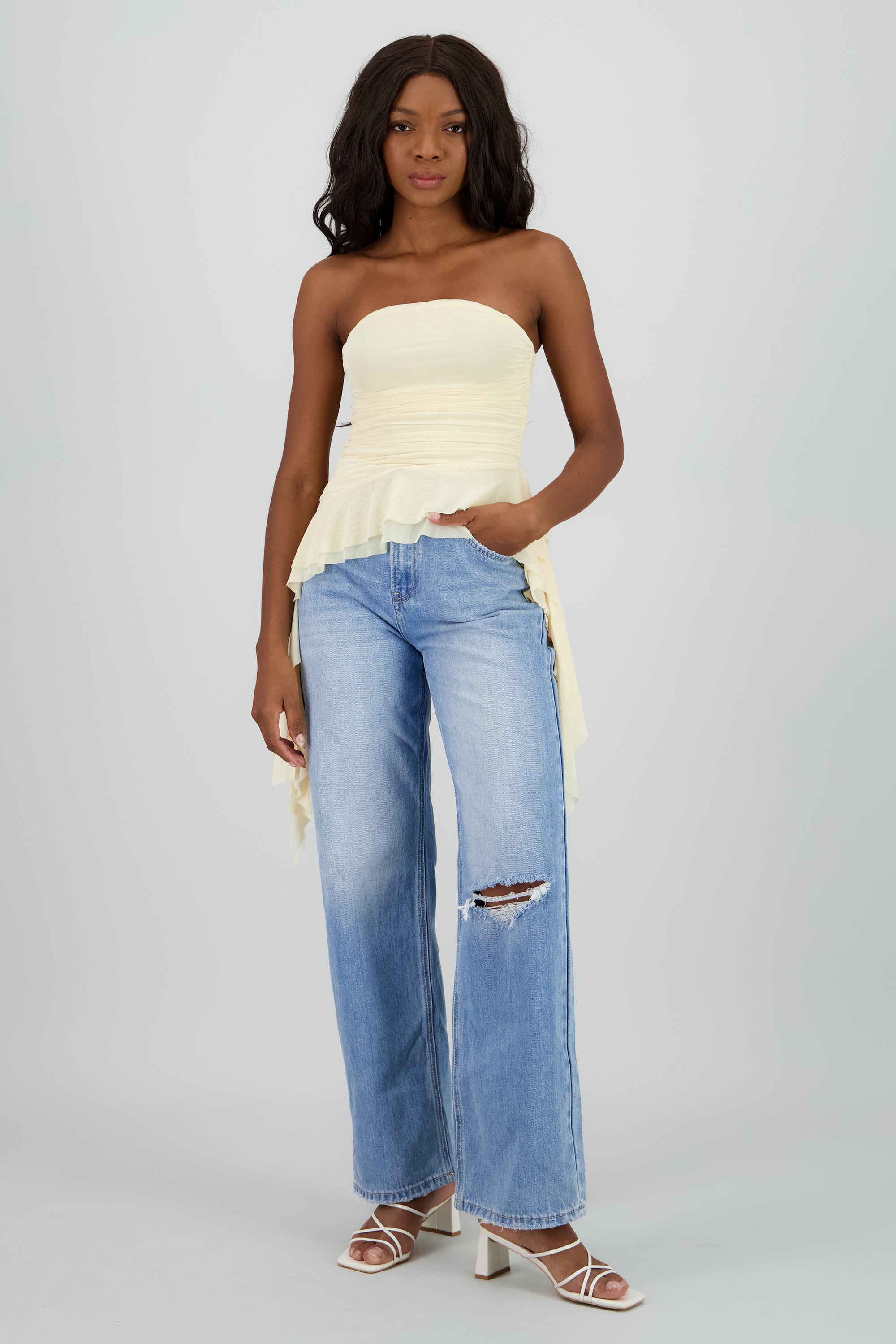 Top strapless drapeado AMARILLO PASTEL