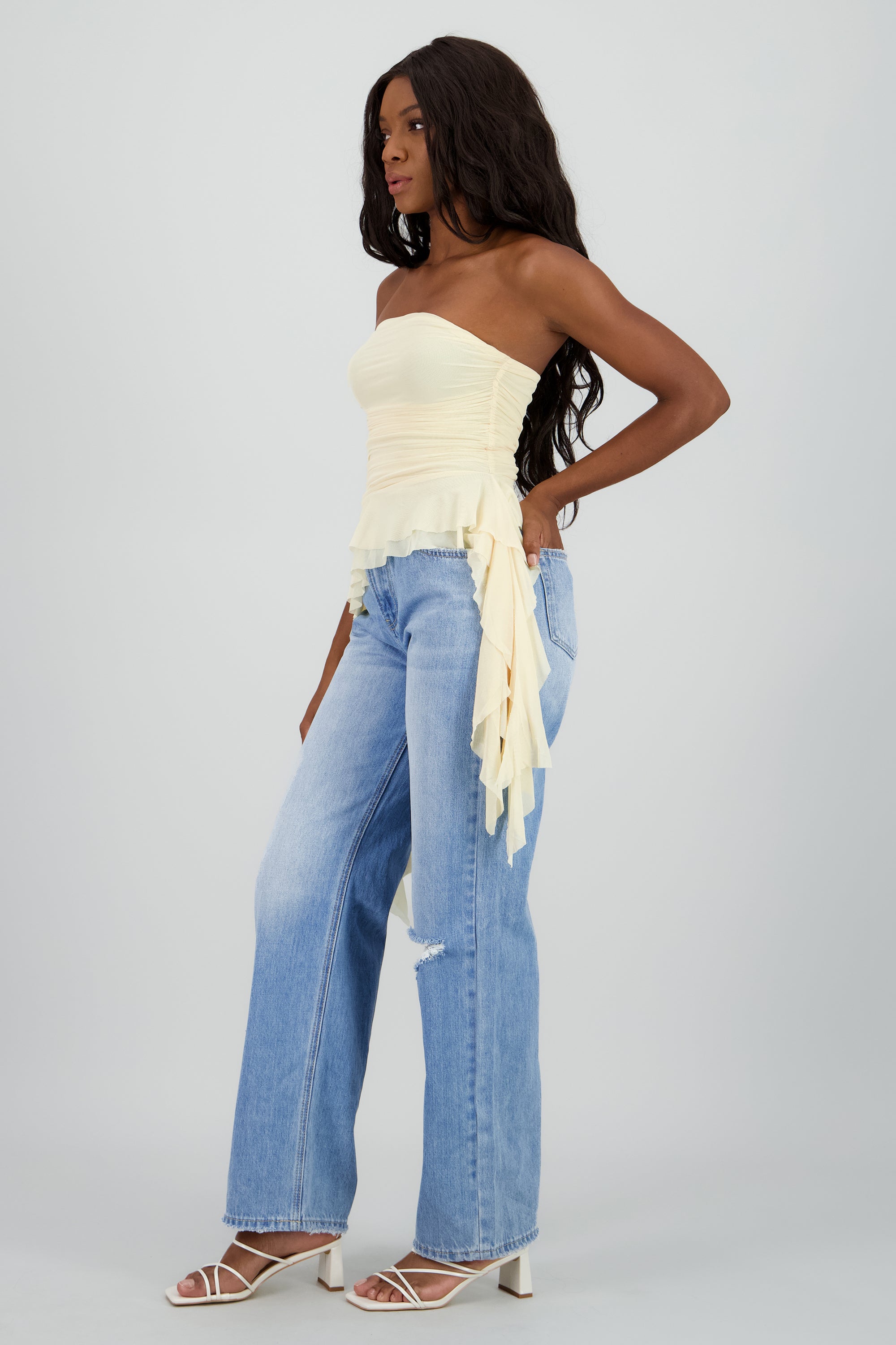 Top strapless drapeado AMARILLO PASTEL