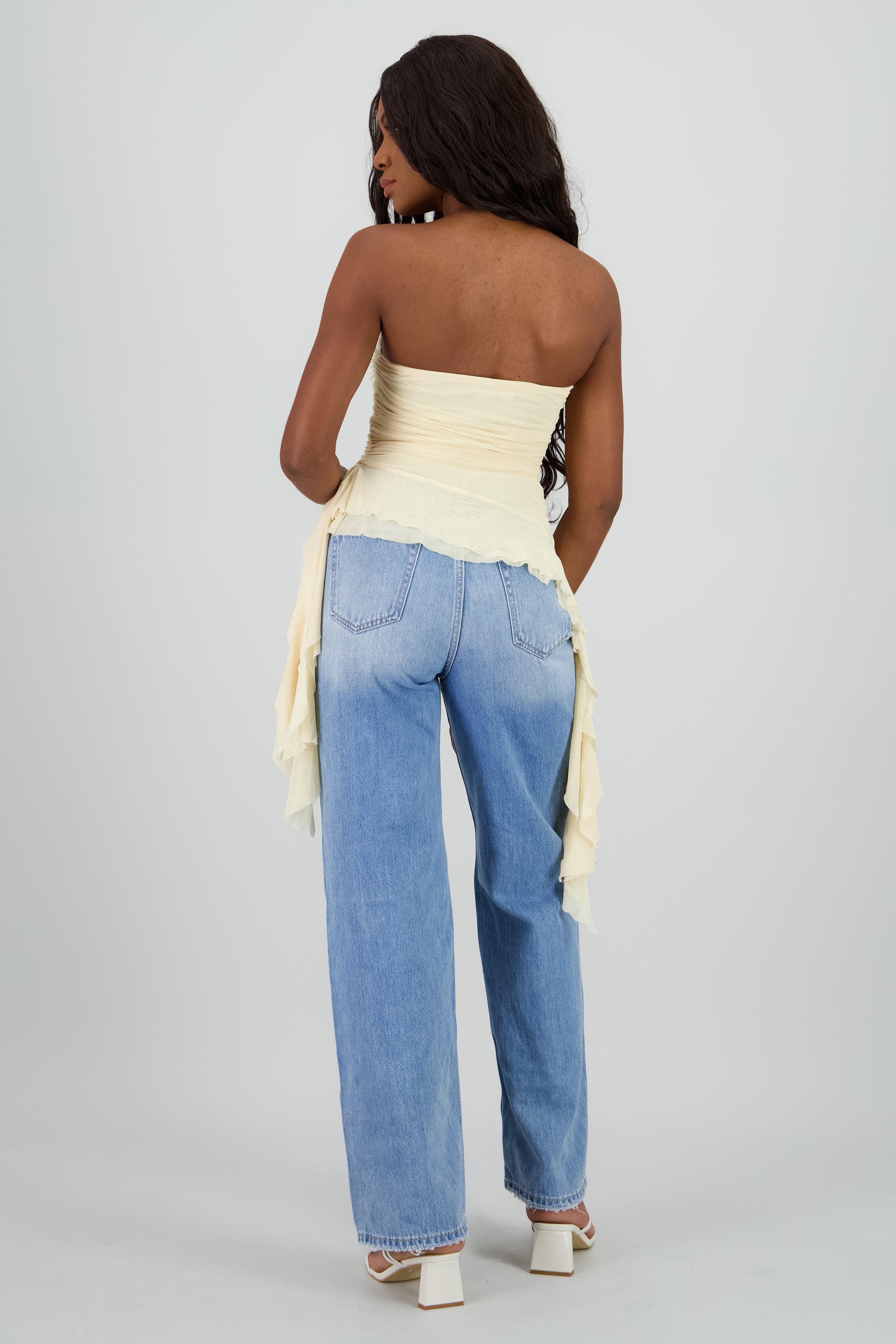 Top strapless drapeado AMARILLO PASTEL