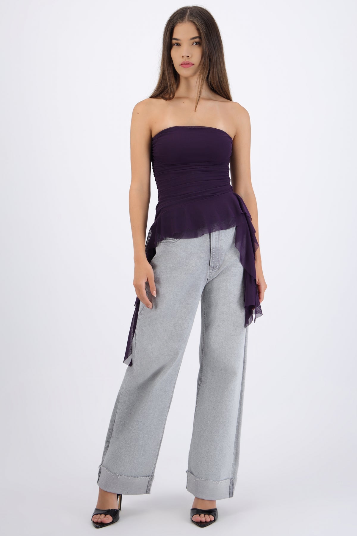 Top strapless drapeado MORADO