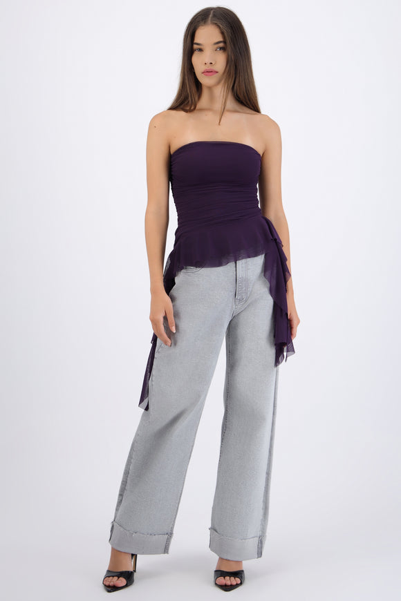 Top strapless drapeado