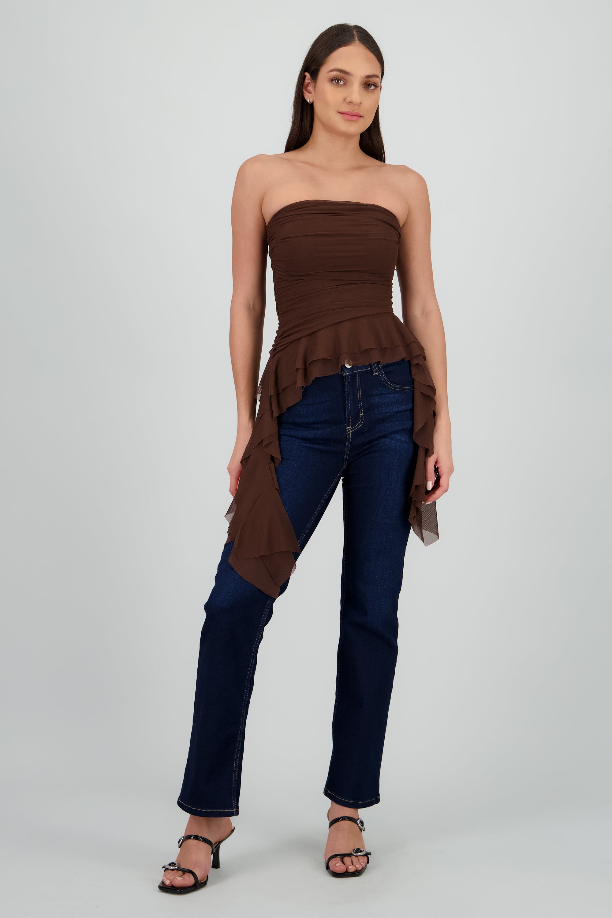 Top strapless drapeado CHOCOLATE