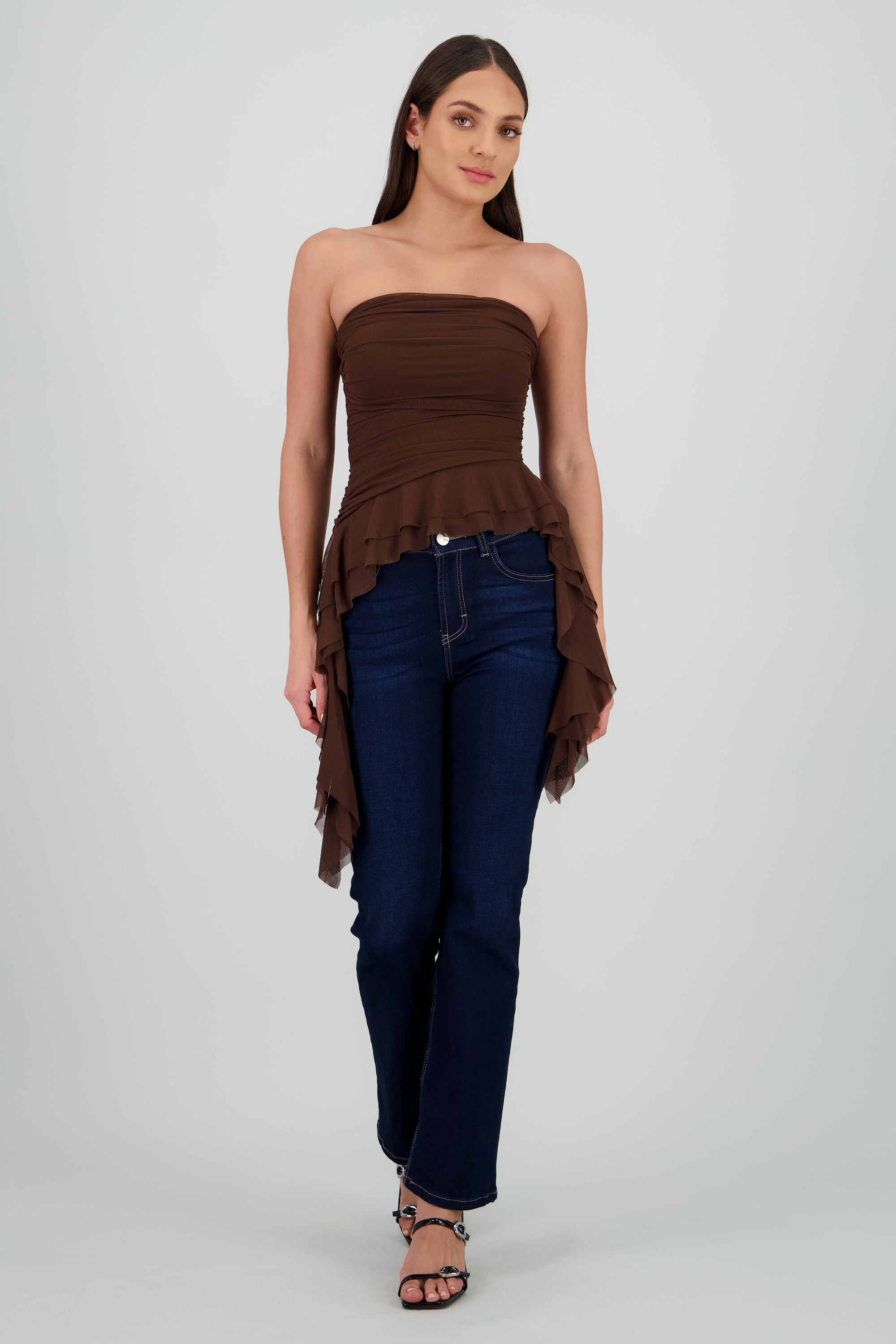 Top strapless drapeado CHOCOLATE