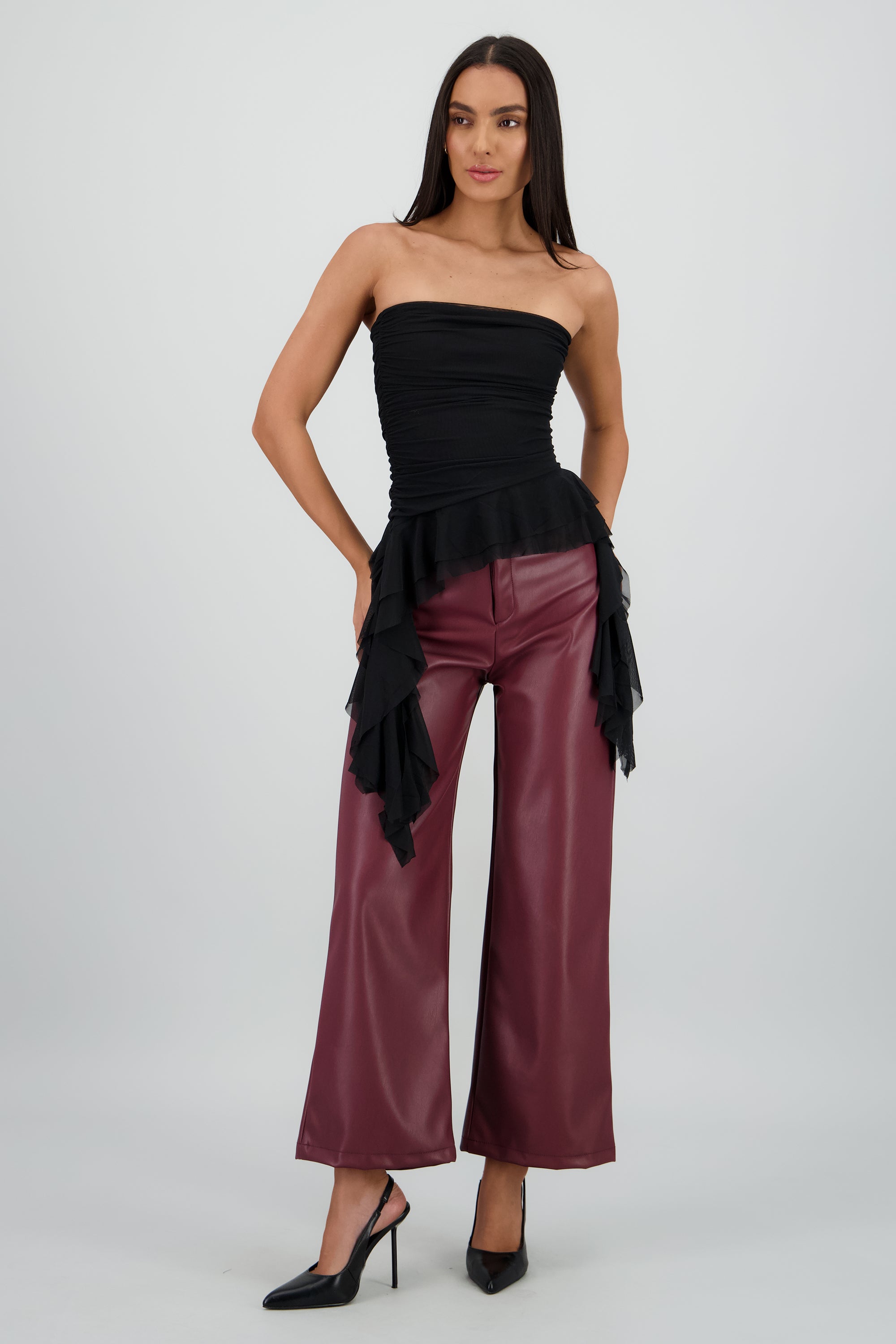 Top strapless drapeado NEGRO
