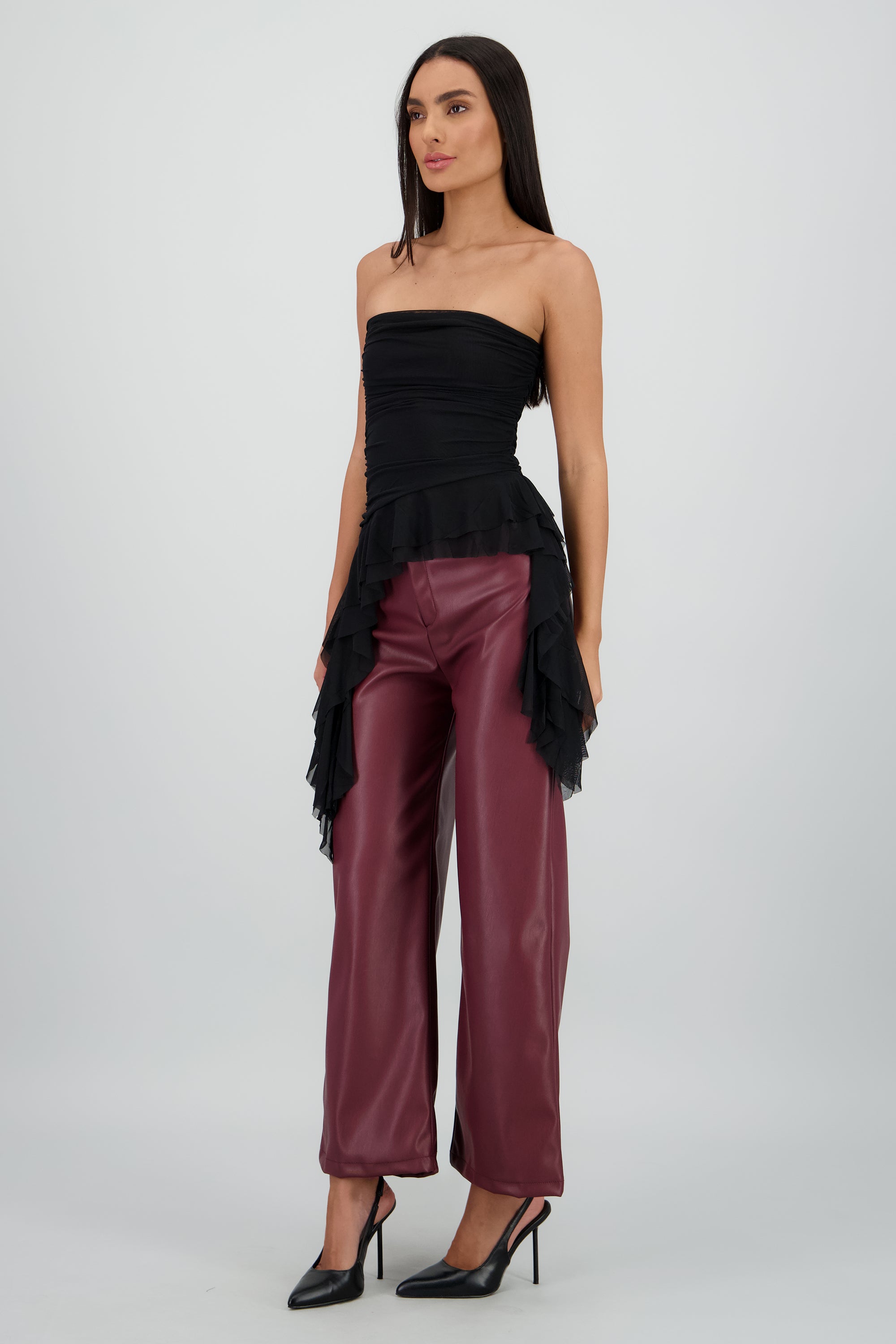 Top strapless drapeado NEGRO