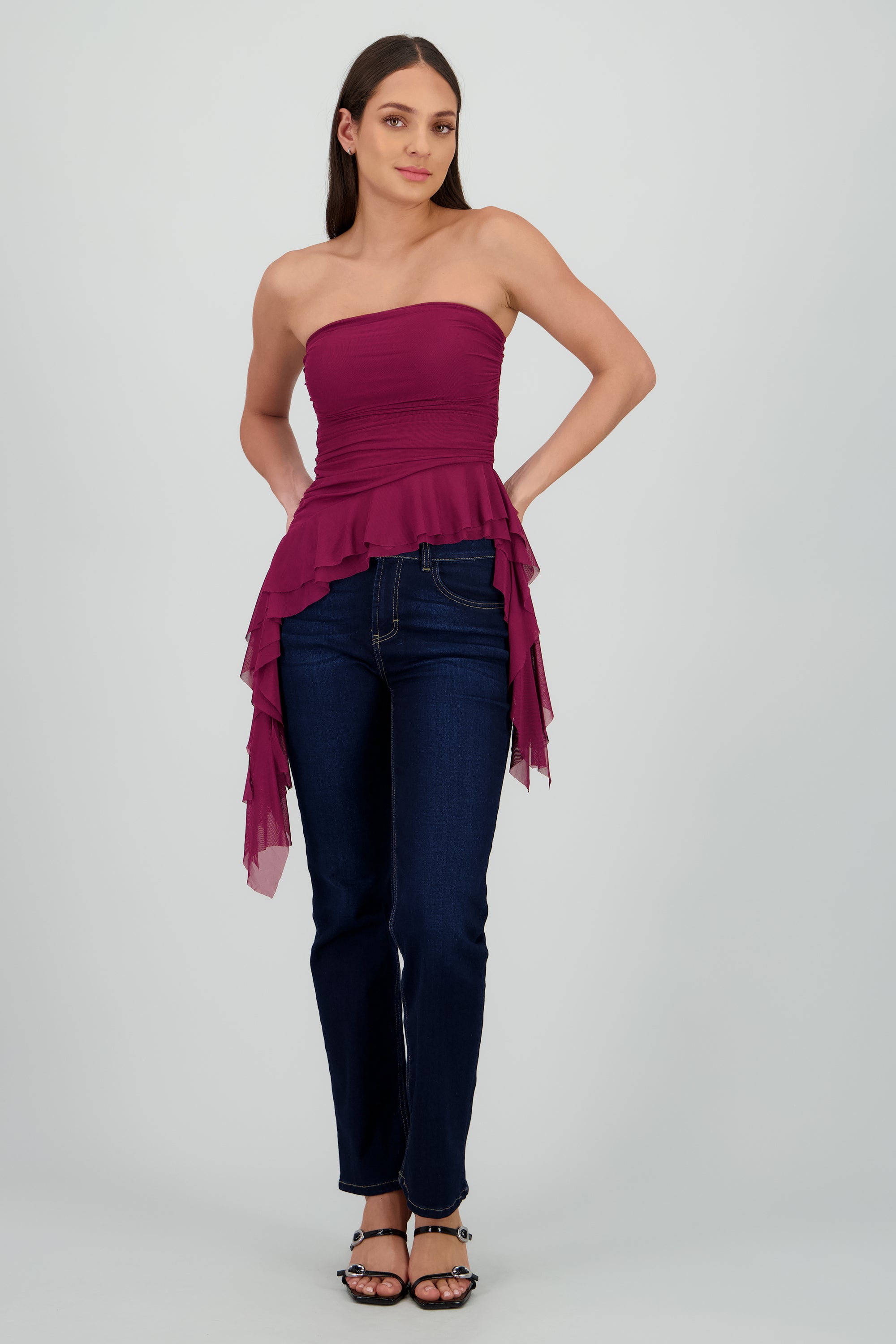 Top strapless drapeado VINO