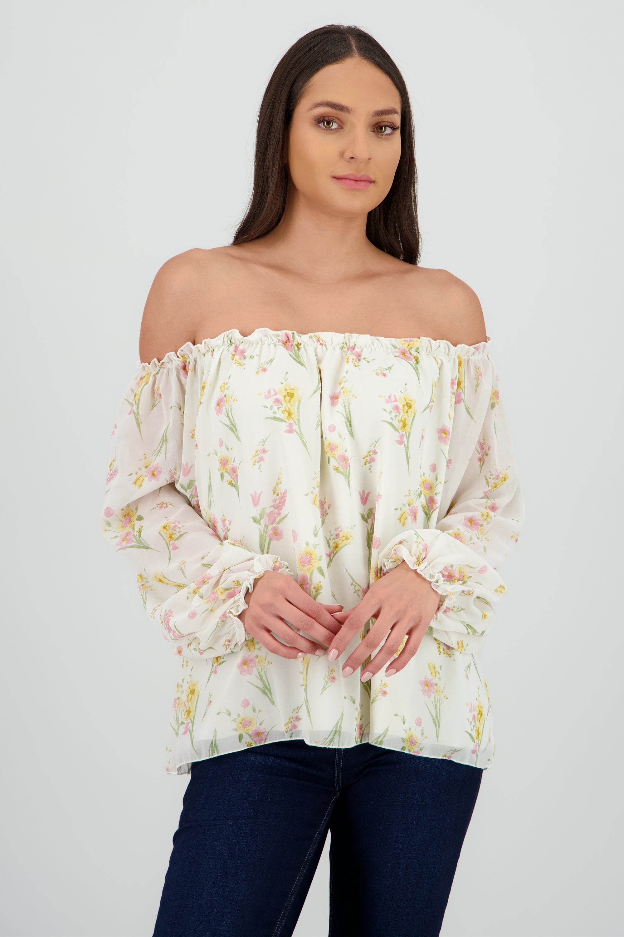 Blusa off shoulder BLANCO COMBO