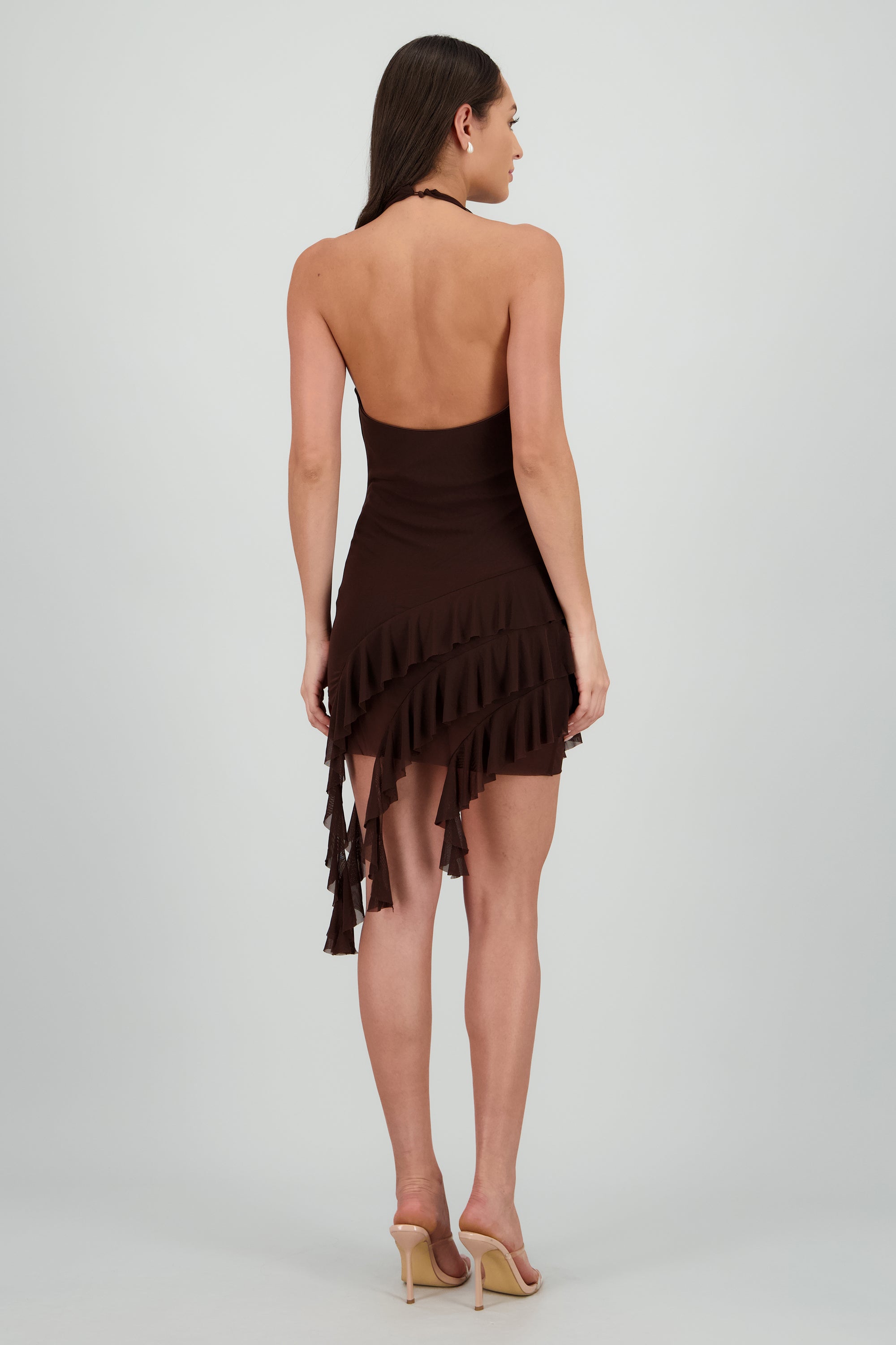 Vstido mesh liso halter CAFE OBSCURO