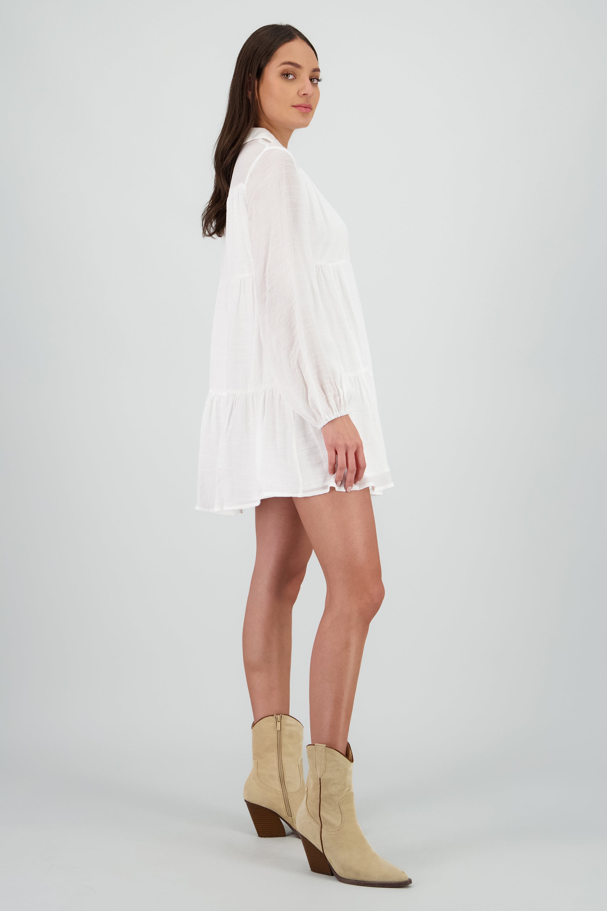 Vestido liso manga larga BLANCO