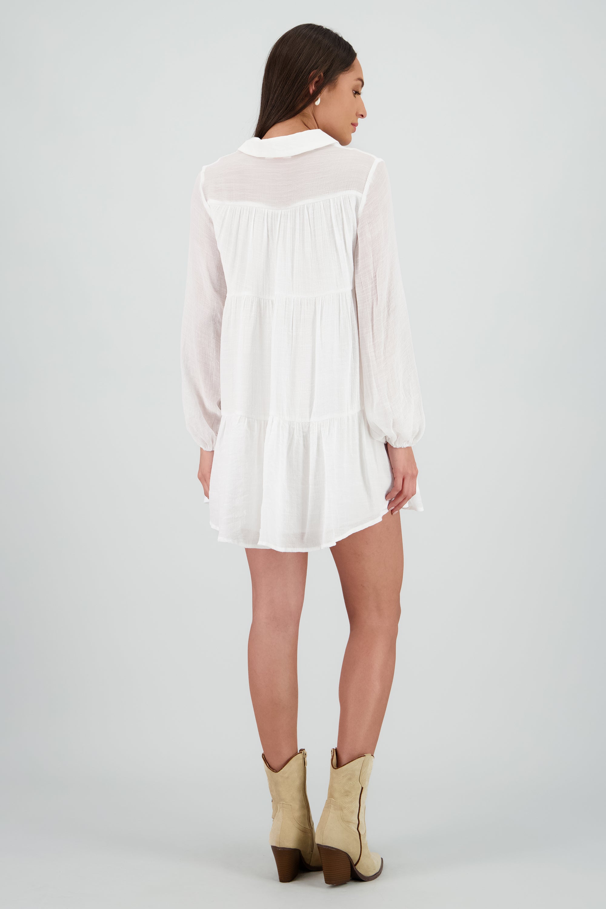 Vestido liso manga larga BLANCO