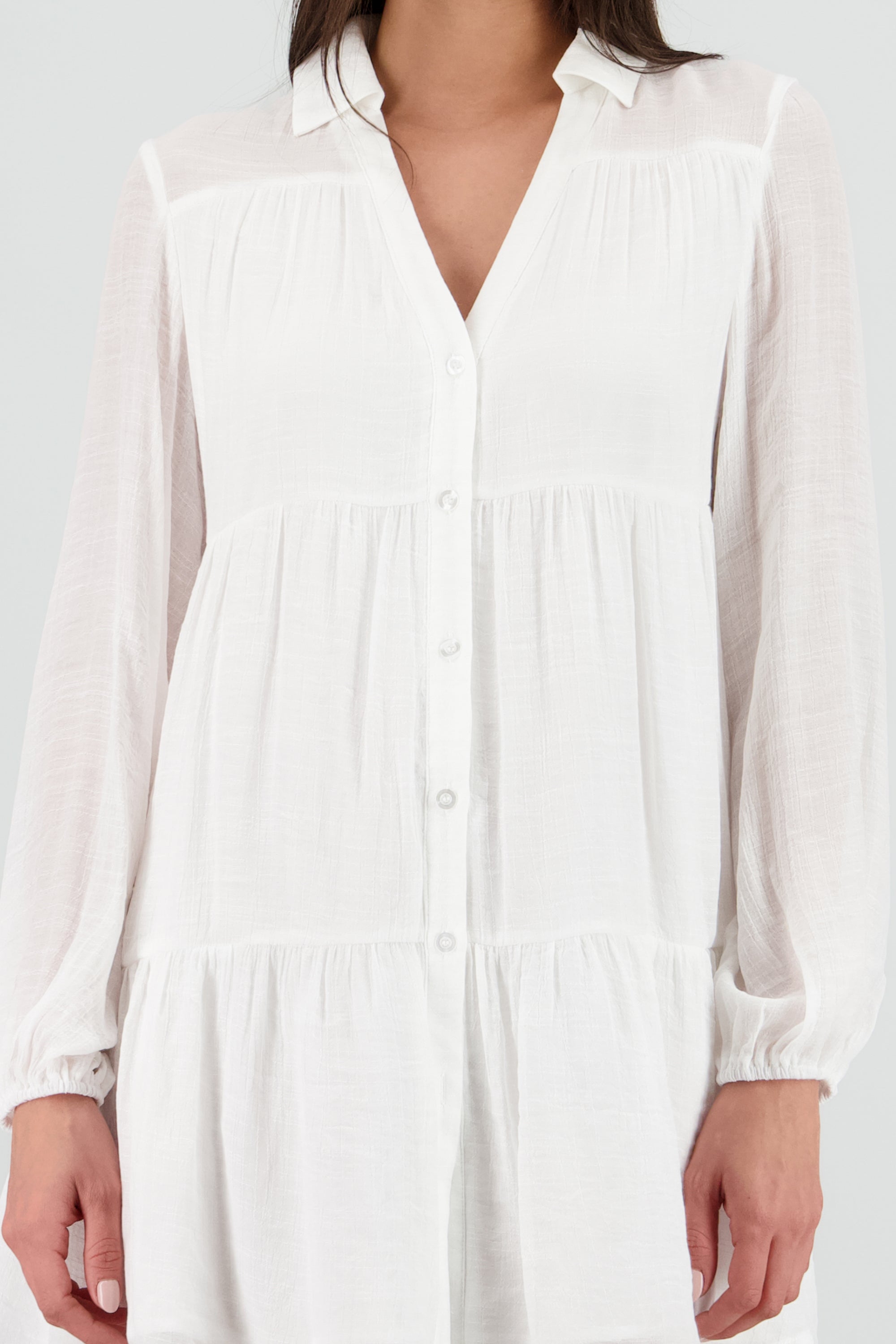 Vestido liso manga larga BLANCO