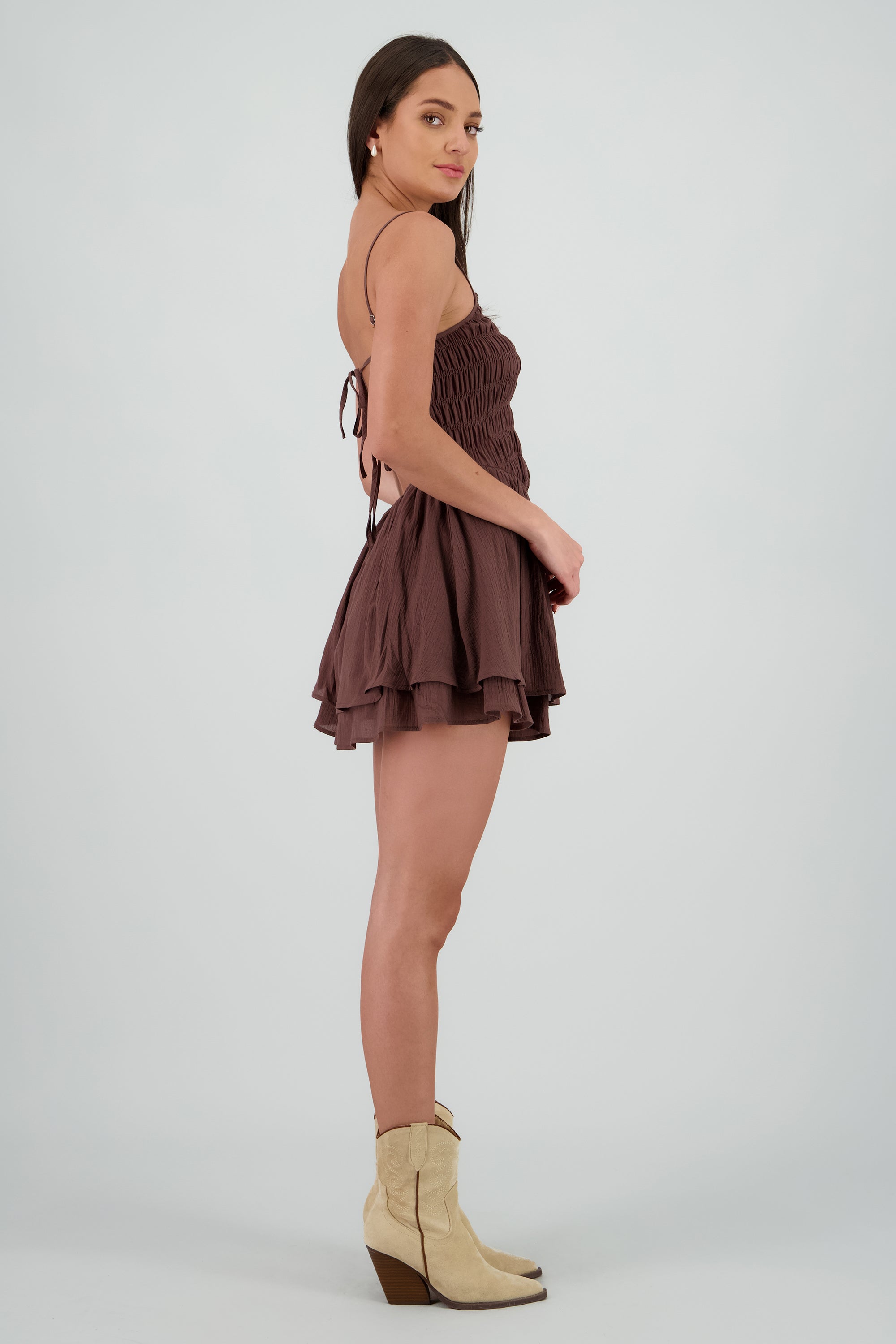 Vestido mini amarre espalda CAFE