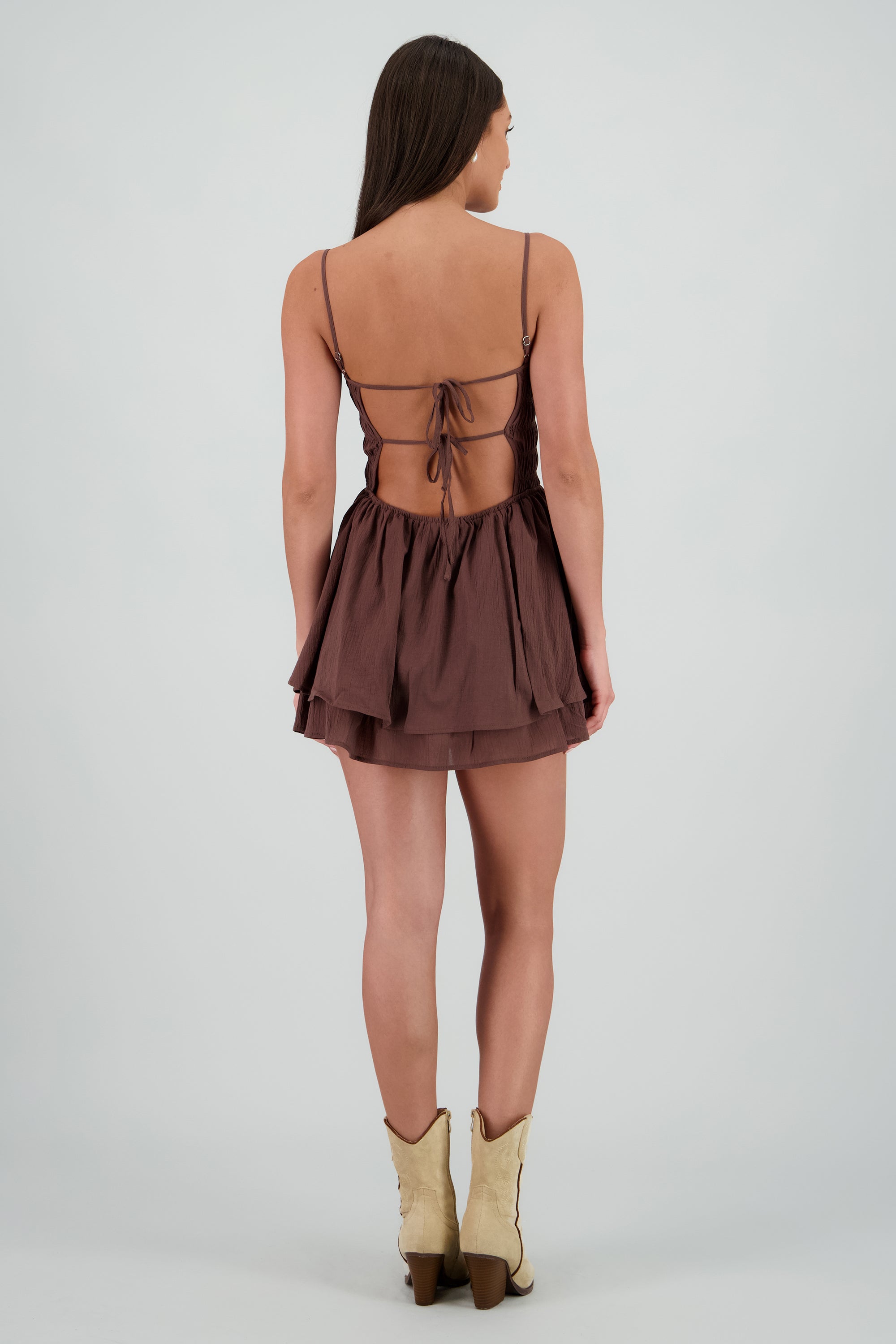 Vestido mini amarre espalda CAFE