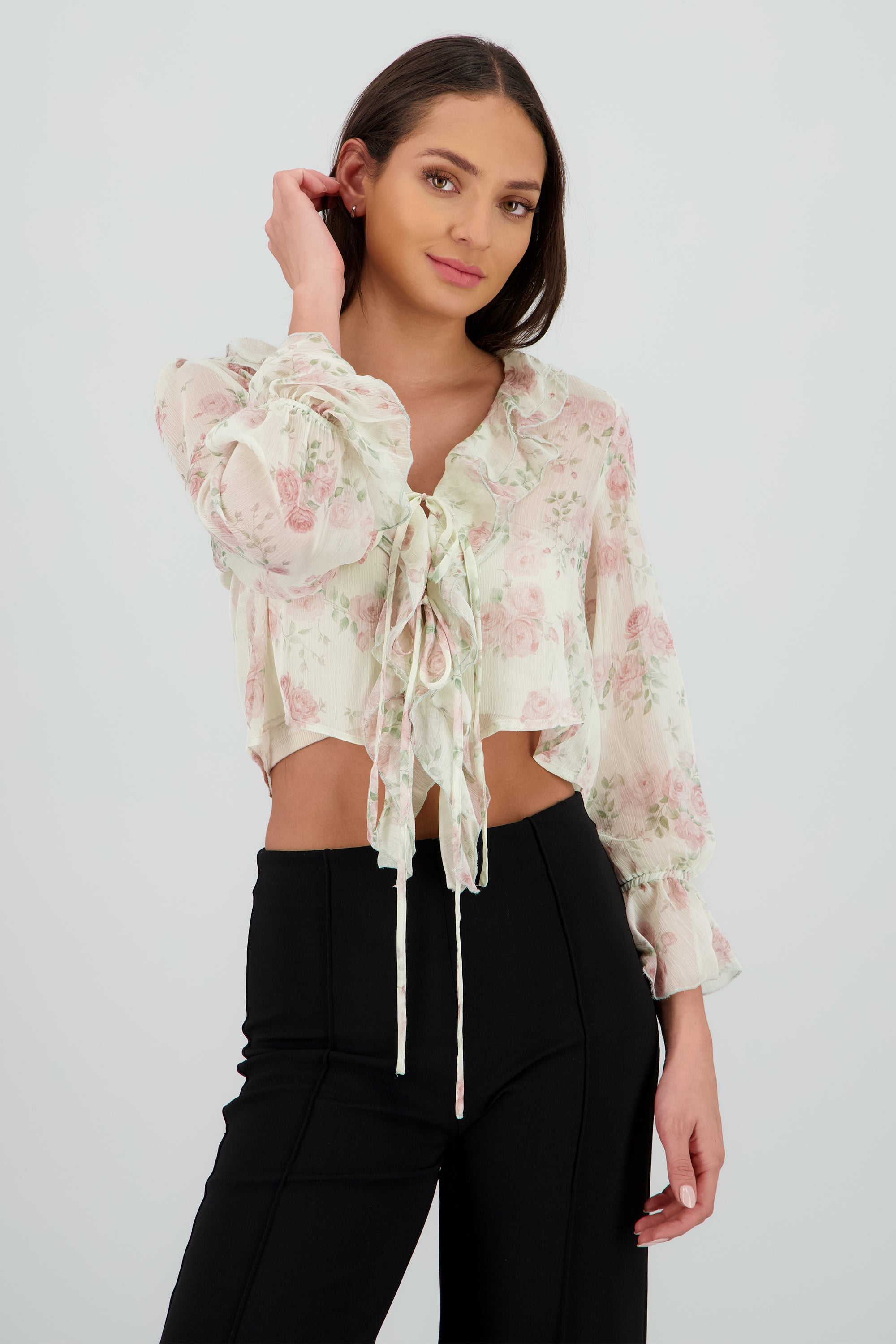 Blusa con mini olanes BLANCO COMBO
