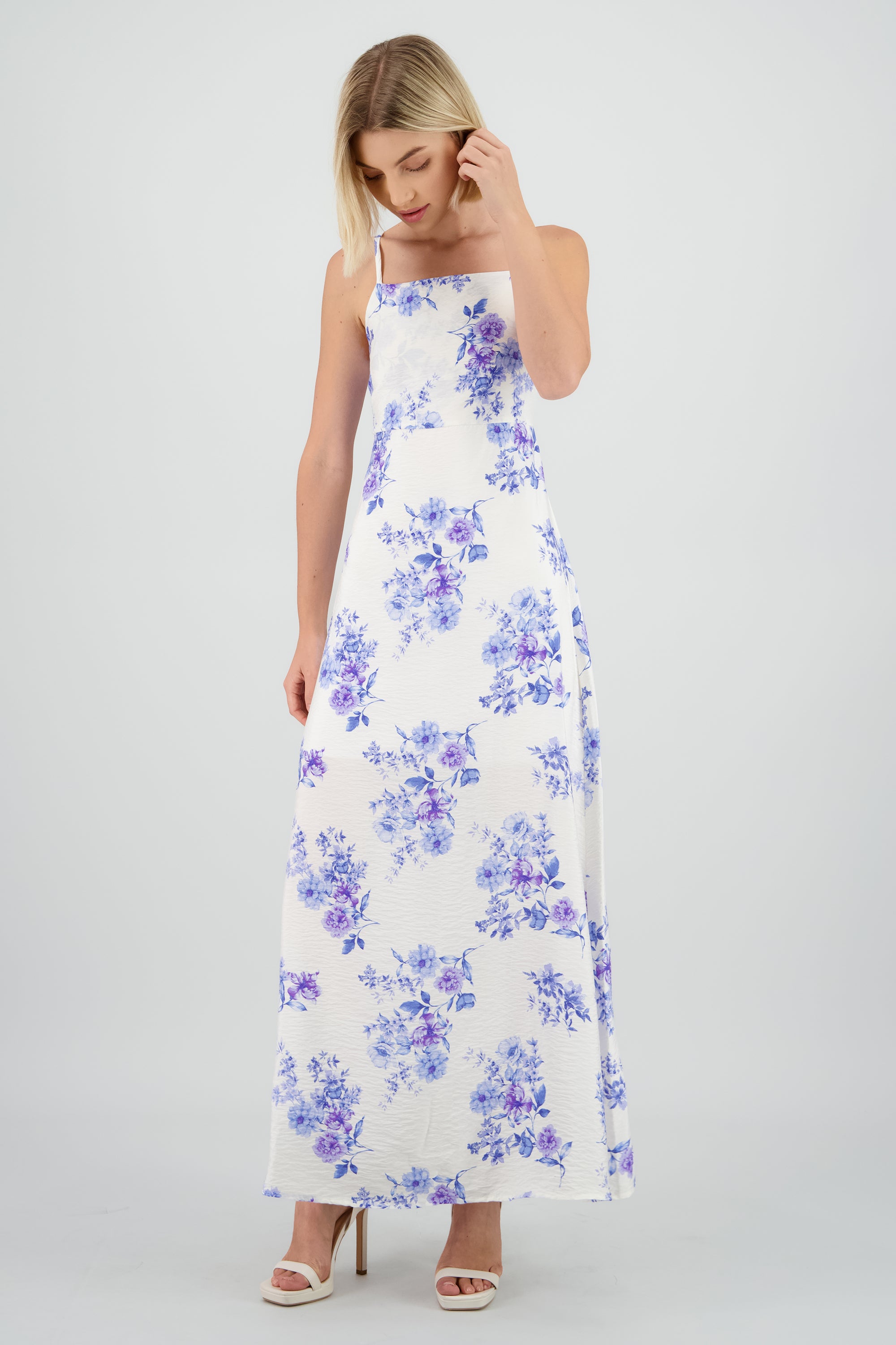 Vestido midi escote cuadrado tirantes BLANCO COMBO