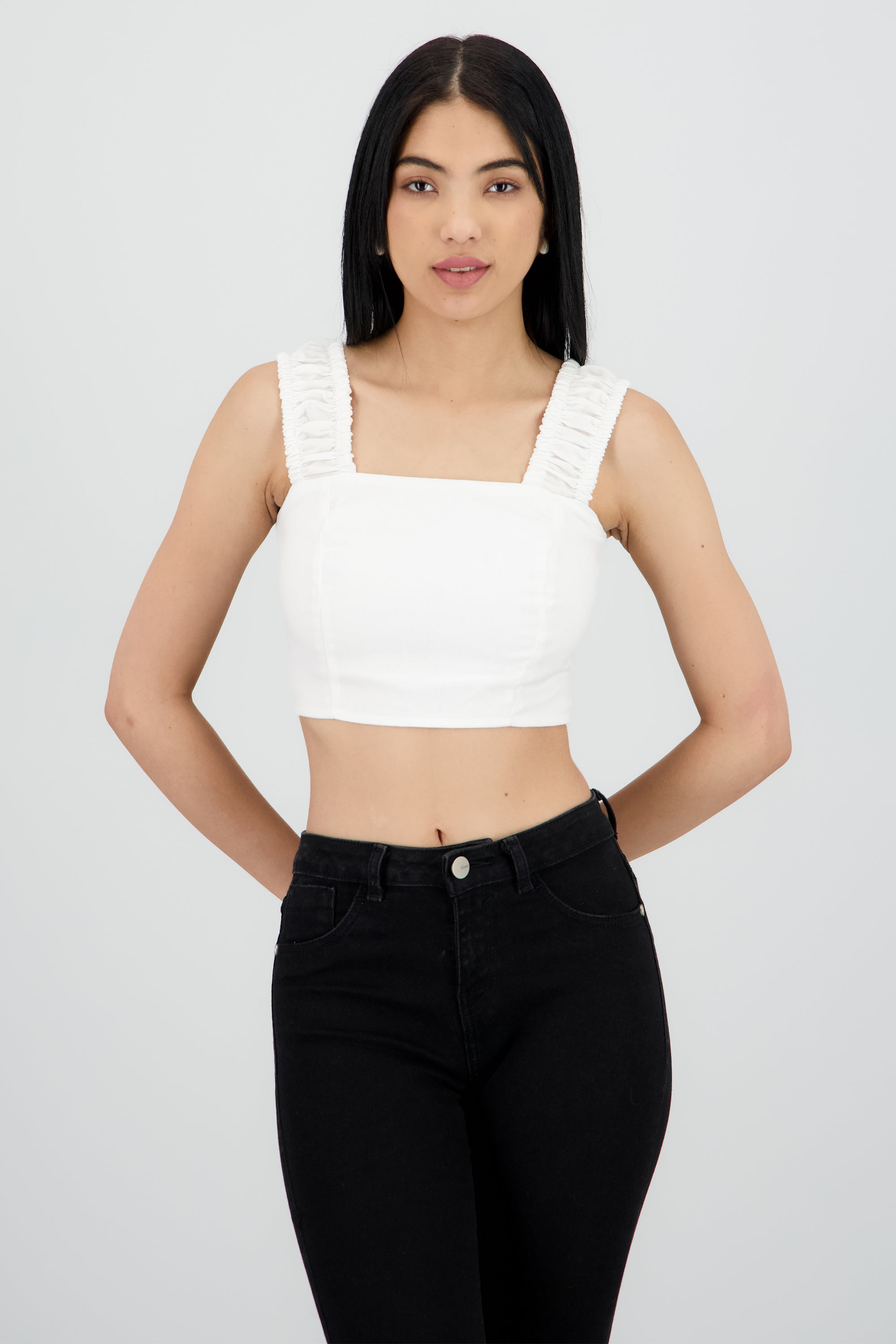 Top crop tirantes resorte lino BLANCO