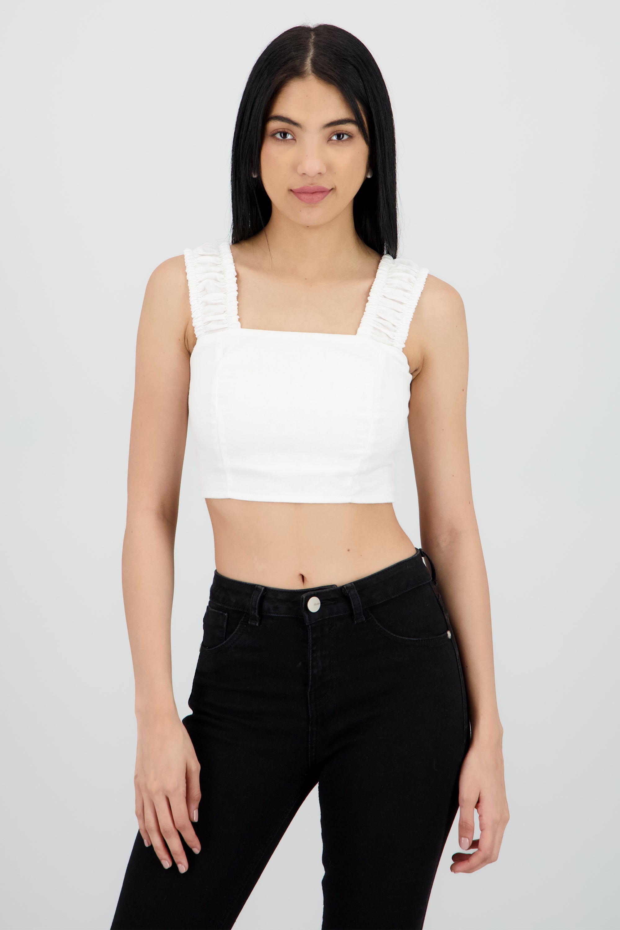 Top crop tirantes resorte lino BLANCO