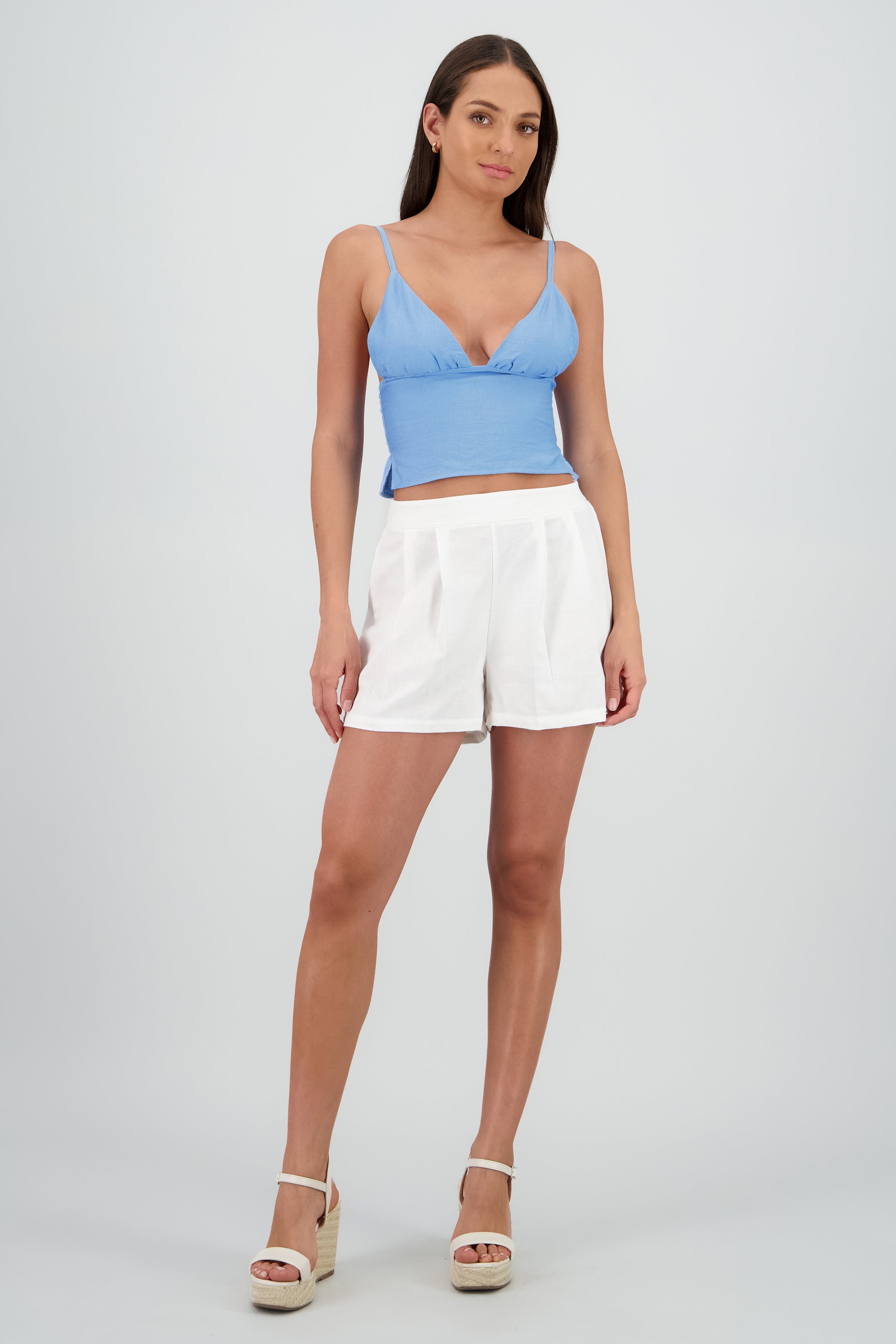 Short detalle pinzas lino BLANCO