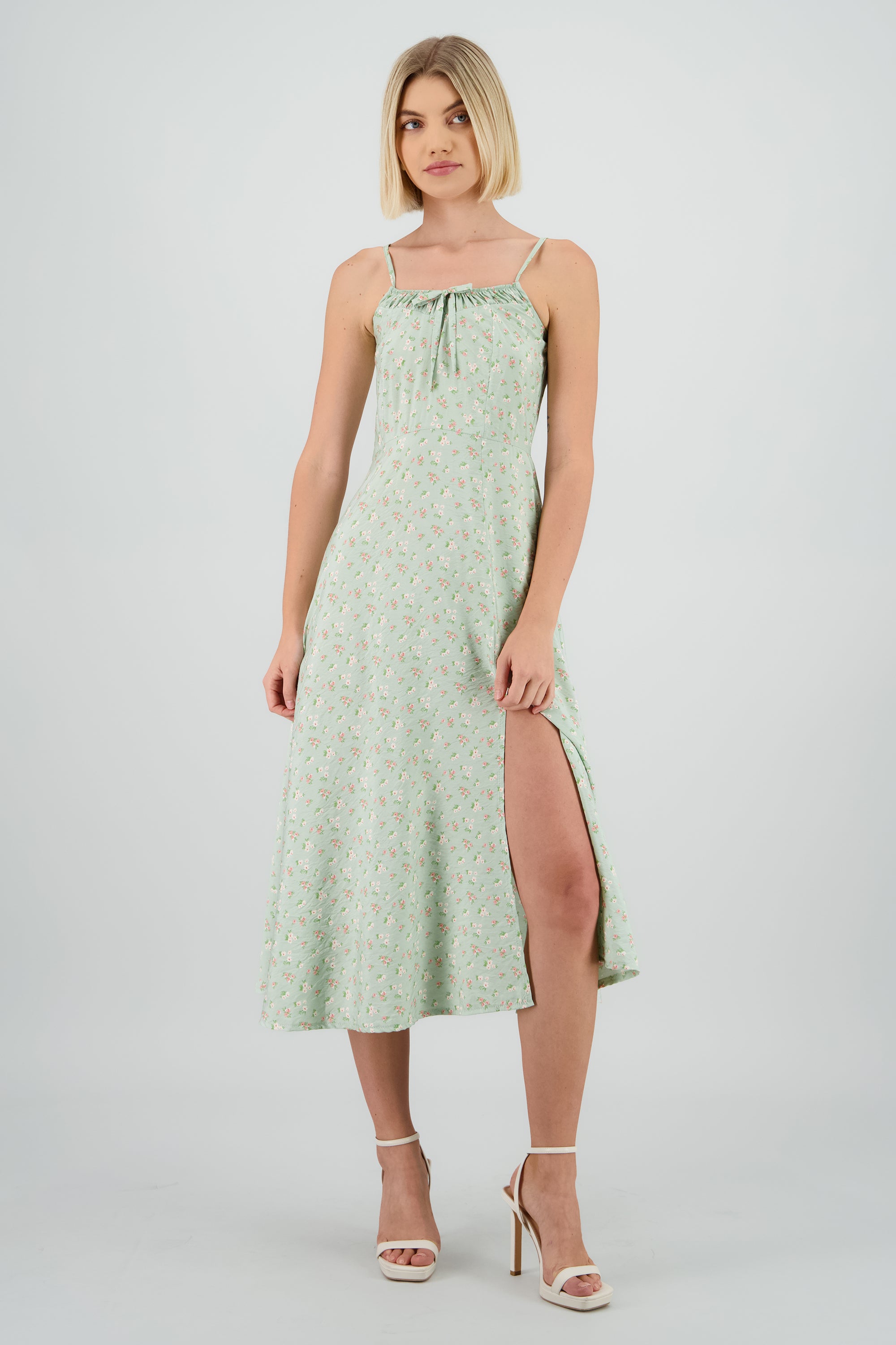 Vestido midi tirantes det flores VERDE CLARO