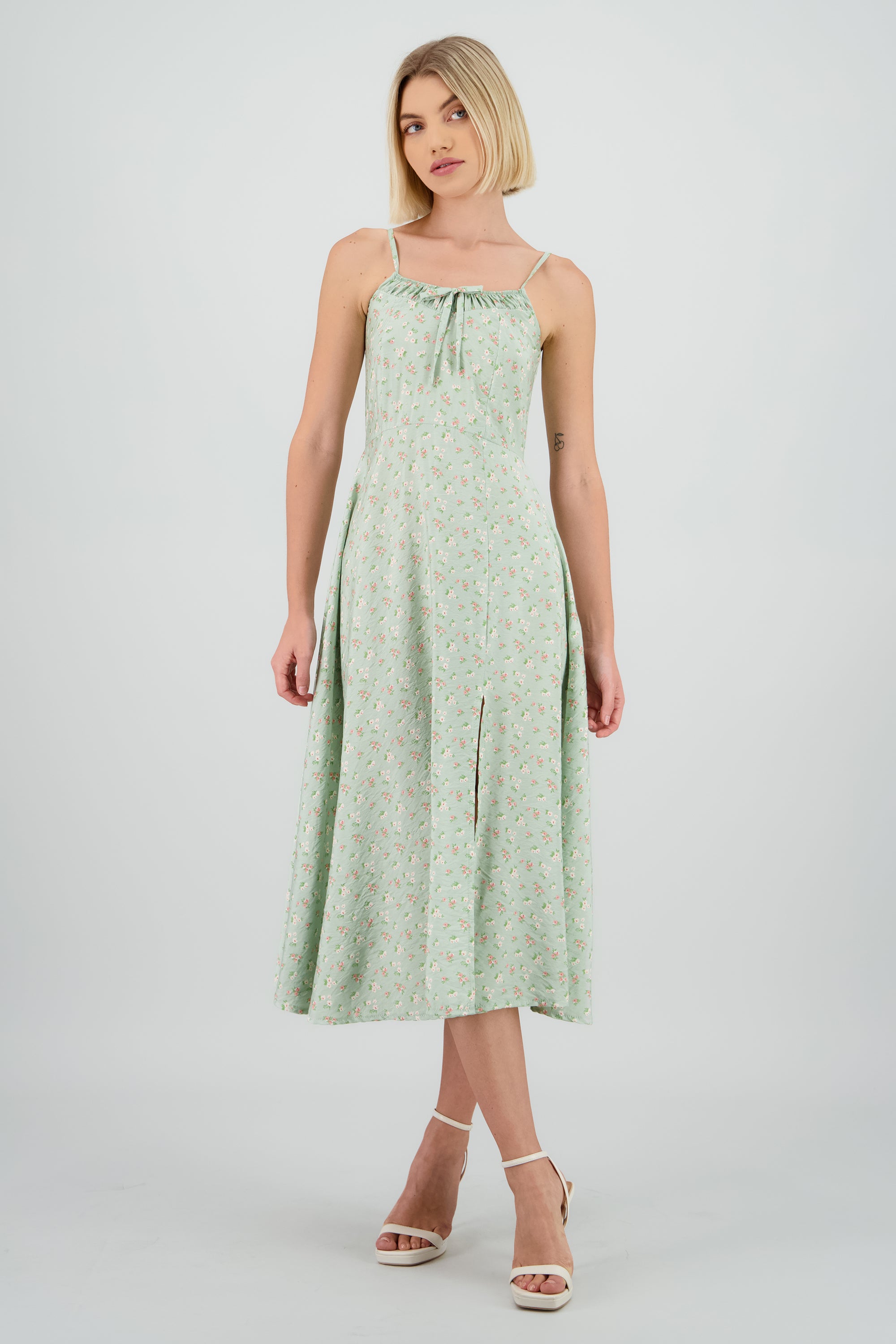 Vestido midi tirantes det flores VERDE CLARO