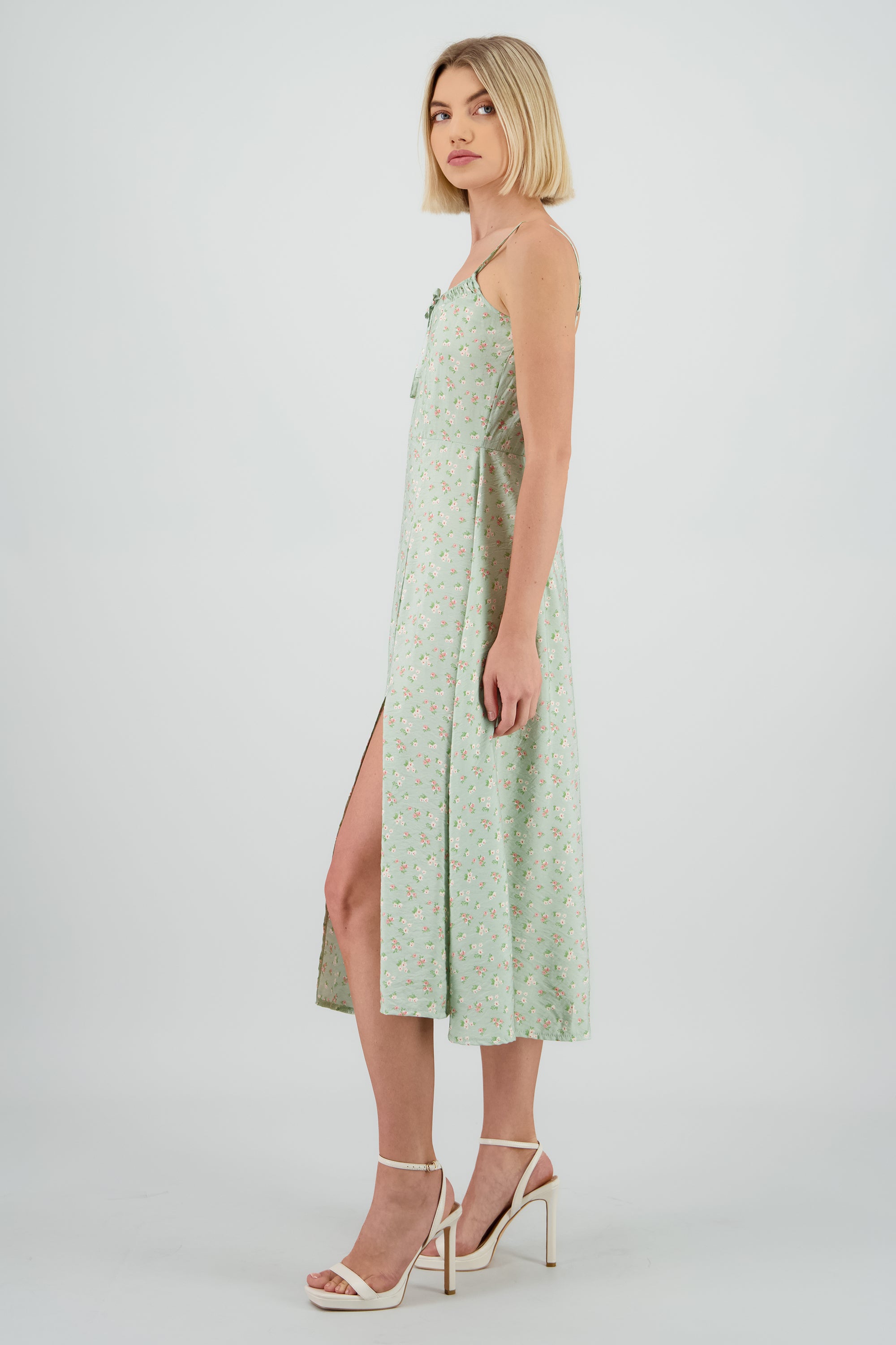 Vestido midi tirantes det flores VERDE CLARO