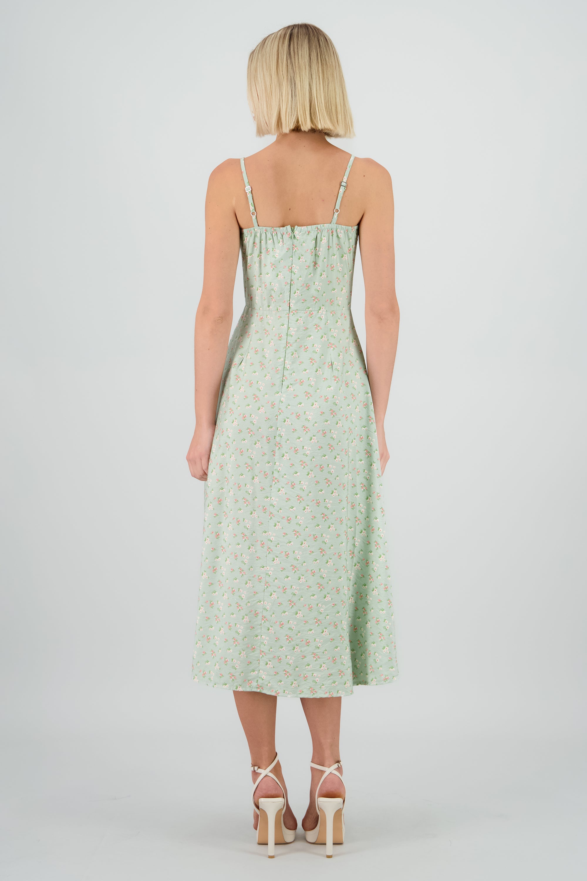 Vestido midi tirantes det flores VERDE CLARO
