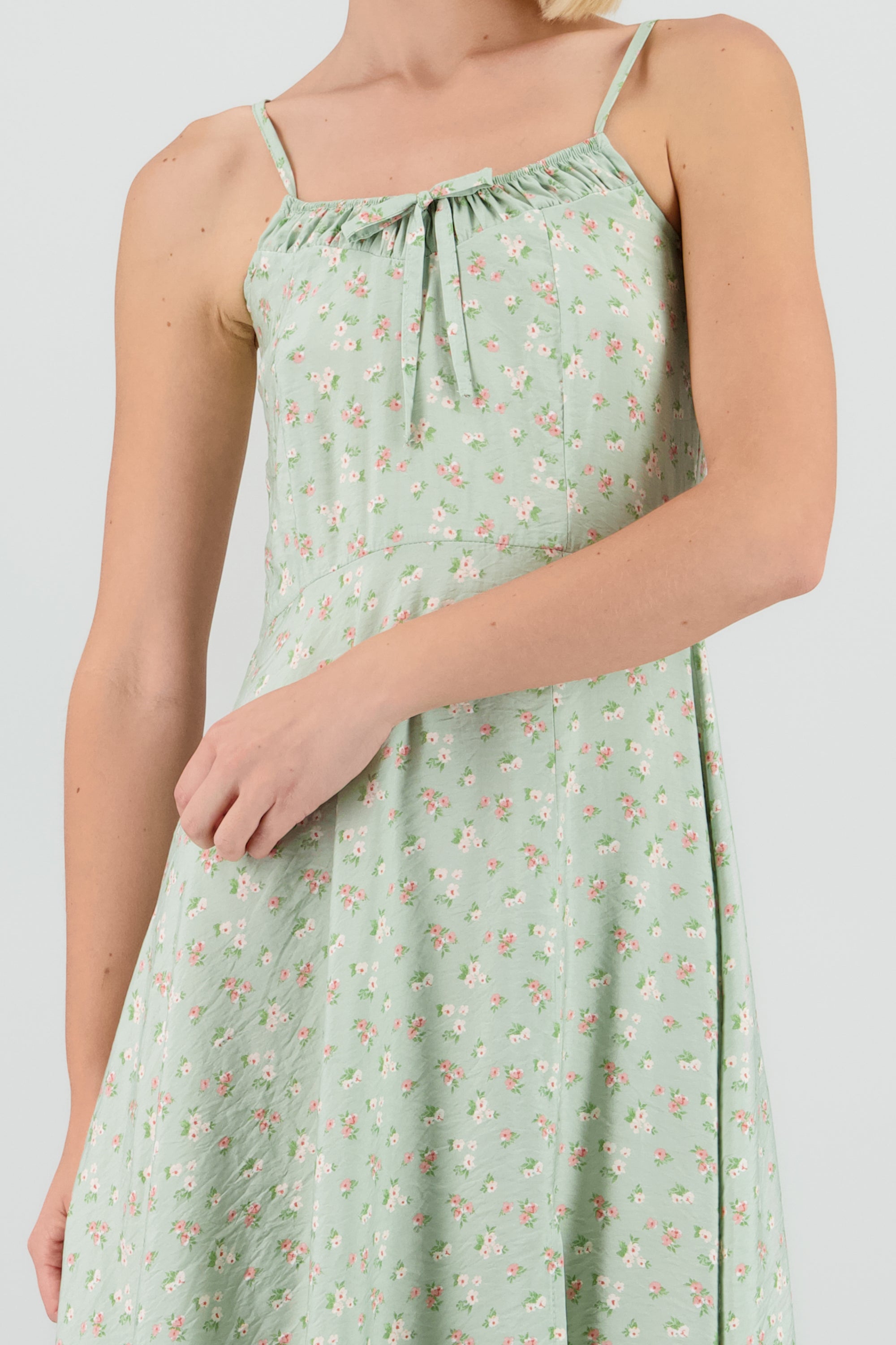 Vestido midi tirantes det flores VERDE CLARO