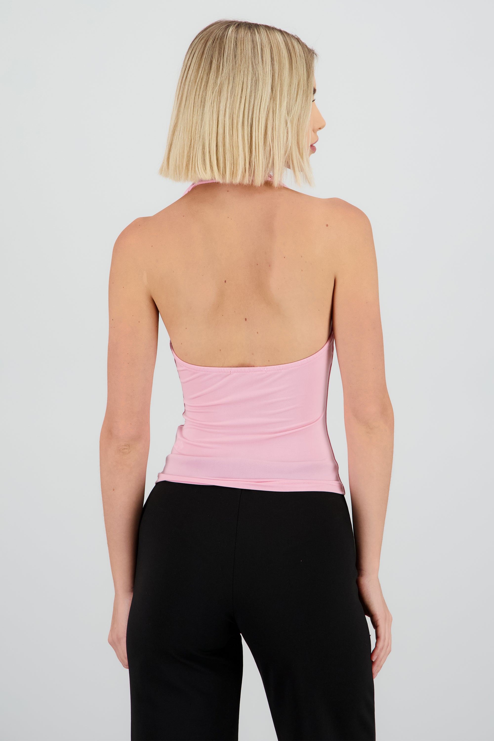Top cuello cascada halter ROSA PASTEL