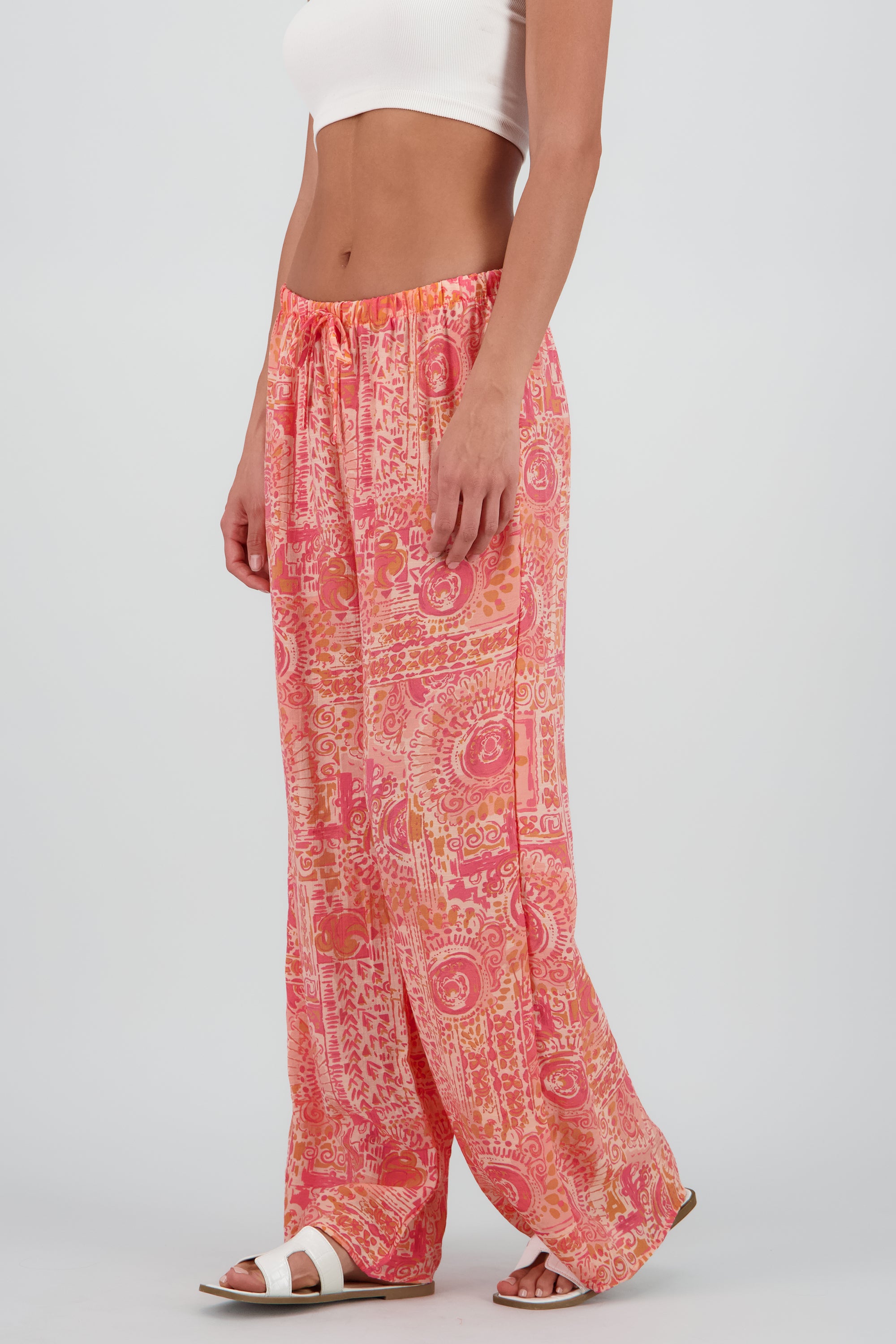 Pantalon amplio estampado lino NARANJA