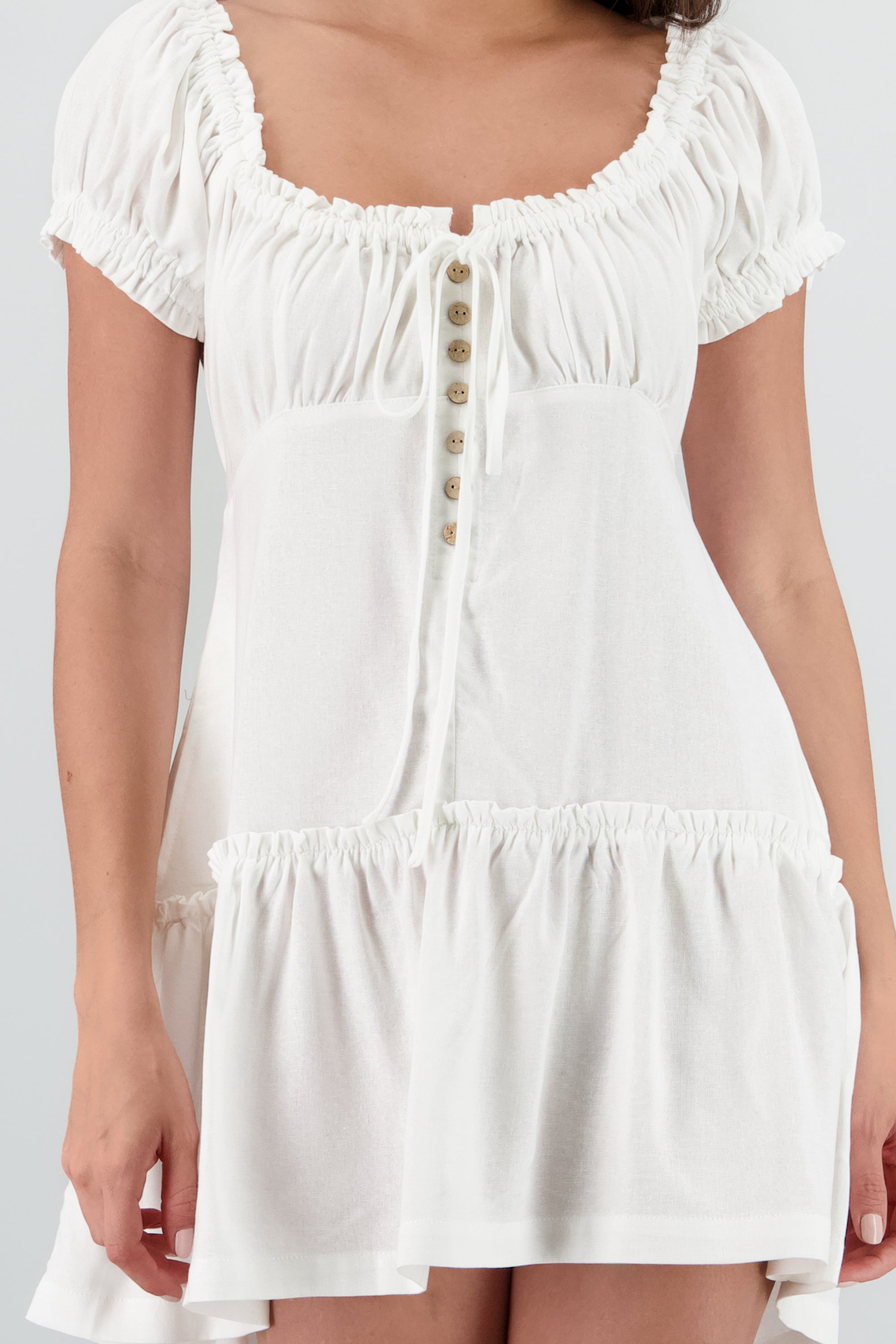 Vestido mini manga corta con botones BLANCO