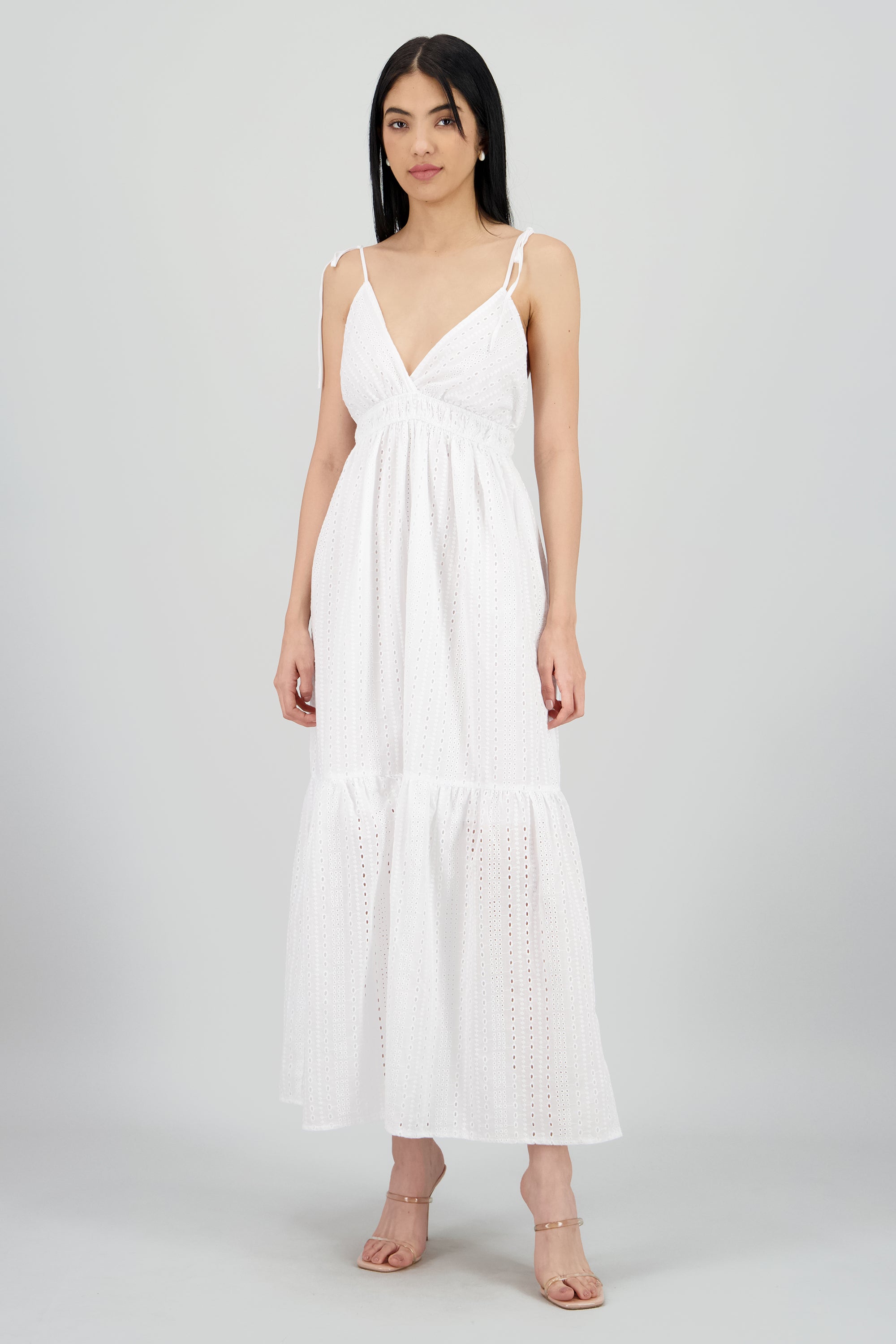 Vestido maxi eyelet BLANCO