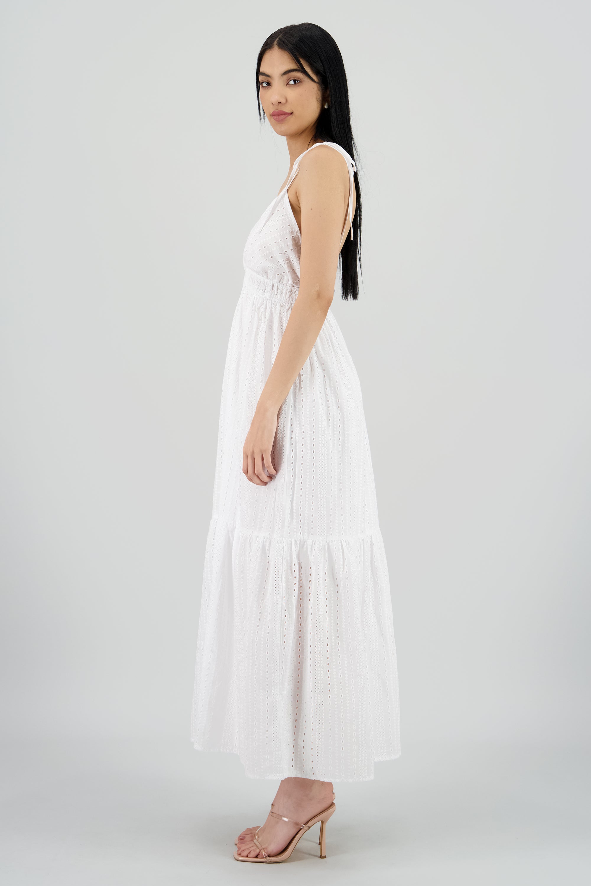 Vestido maxi eyelet BLANCO