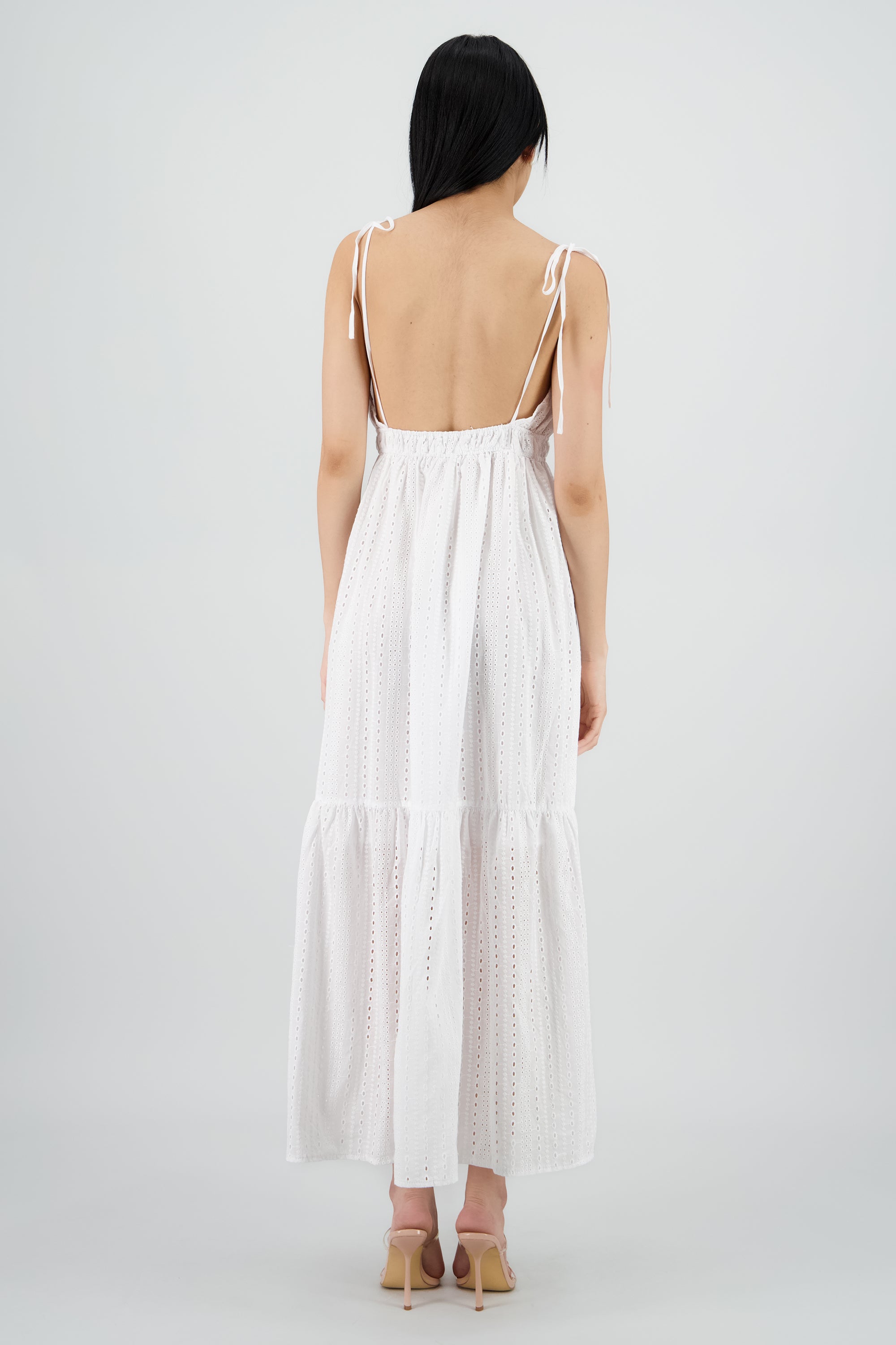 Vestido maxi eyelet BLANCO