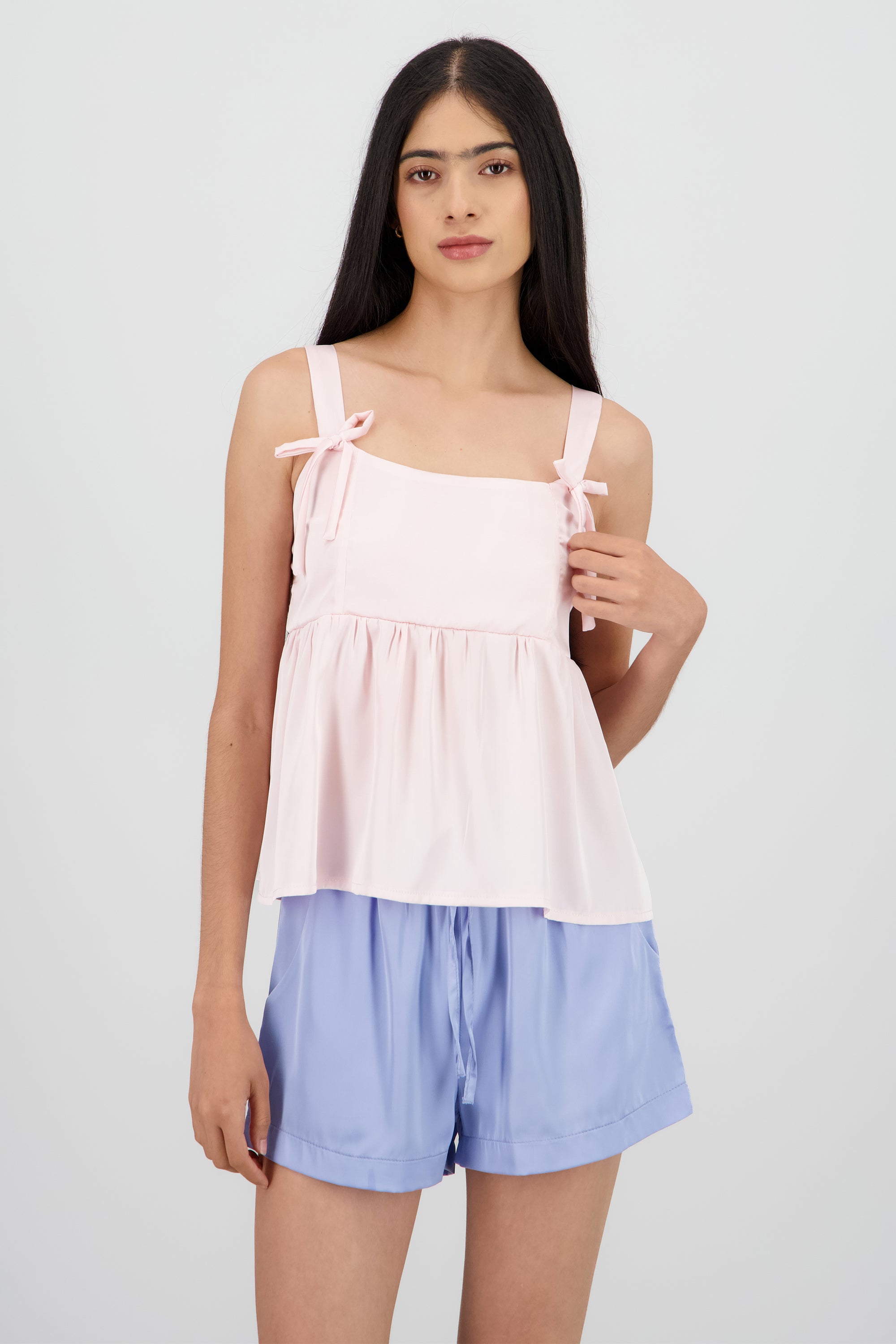 Top liso satin det moños ROSA PASTEL